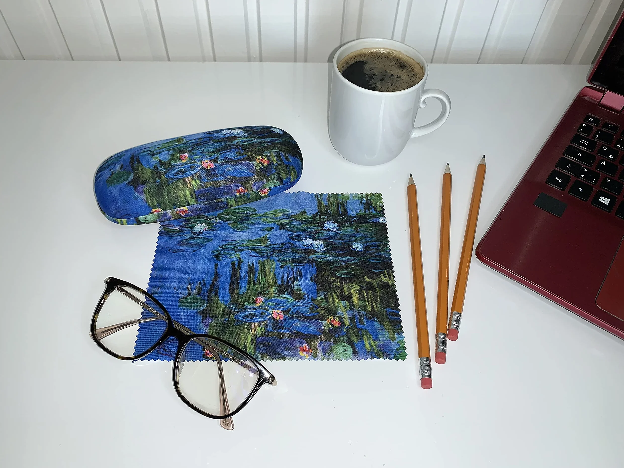 VON LILIENFELD etui na okulary Claude Monet lilie wodne kwiaty okulary ściereczka z mikrofibry do czyszczenia okularów pudełko na okulary solidne twarde etui pokryte tkaniną