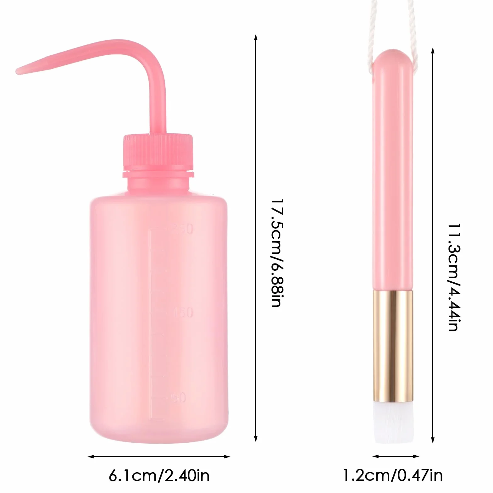 COMNICO Zestaw szczotek do szamponu, 1 szt. 250 ml, plastikowa, bezpieczna butelka do mycia i 2 szczotki do czyszczenia rzęs, do tatuażu, akcesoria do przedłużania rzęs (różowe)