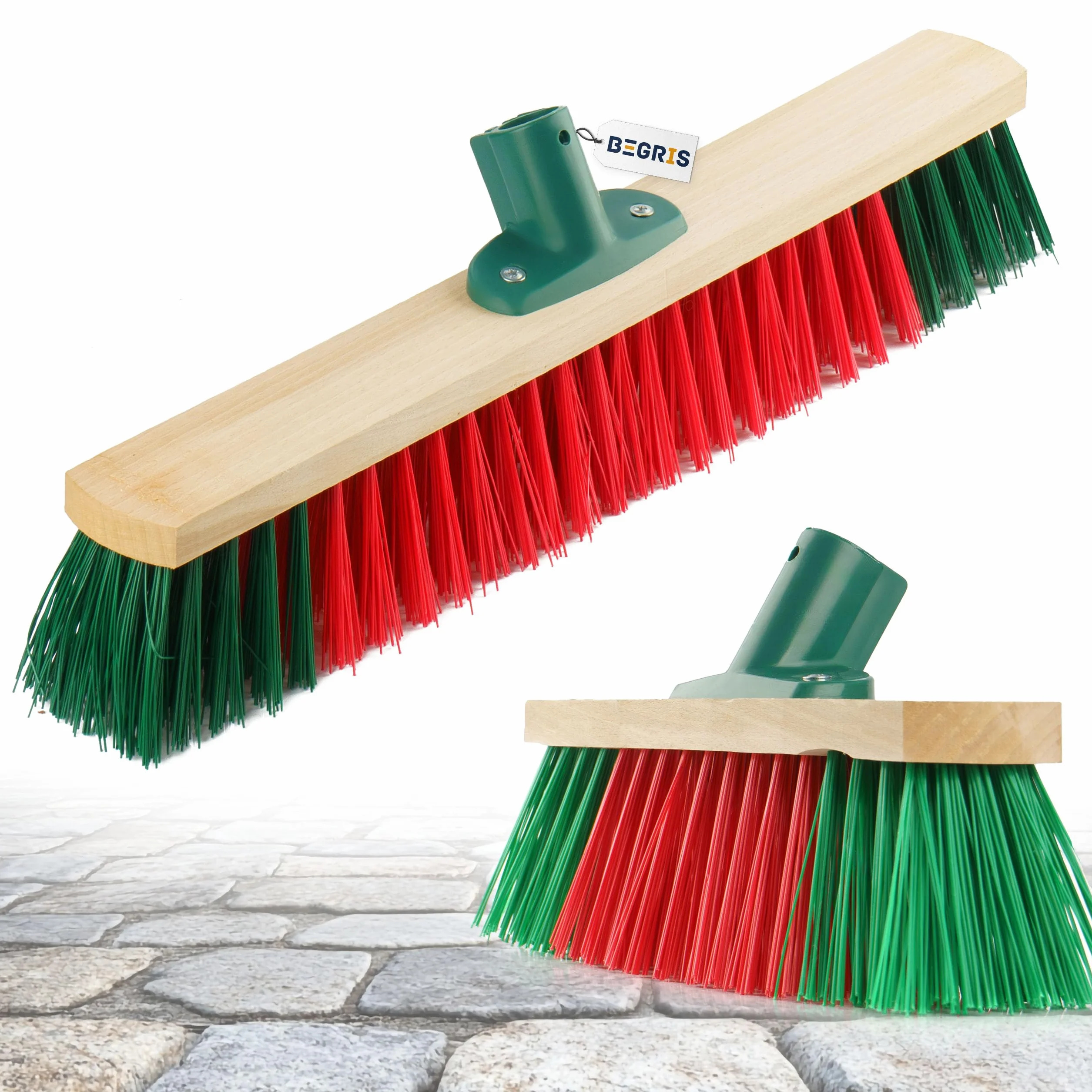 Miotła Szczotka Ulicówka Głowica miotły 50x7 cm Zamiatacz Drewniana Oprawa Szczotka Nylon Wytrzymała Miotła Do Kostki, Chodnika, Ulicy Miotła Bez Kija Otwór 2 cm, Mocny Nylon