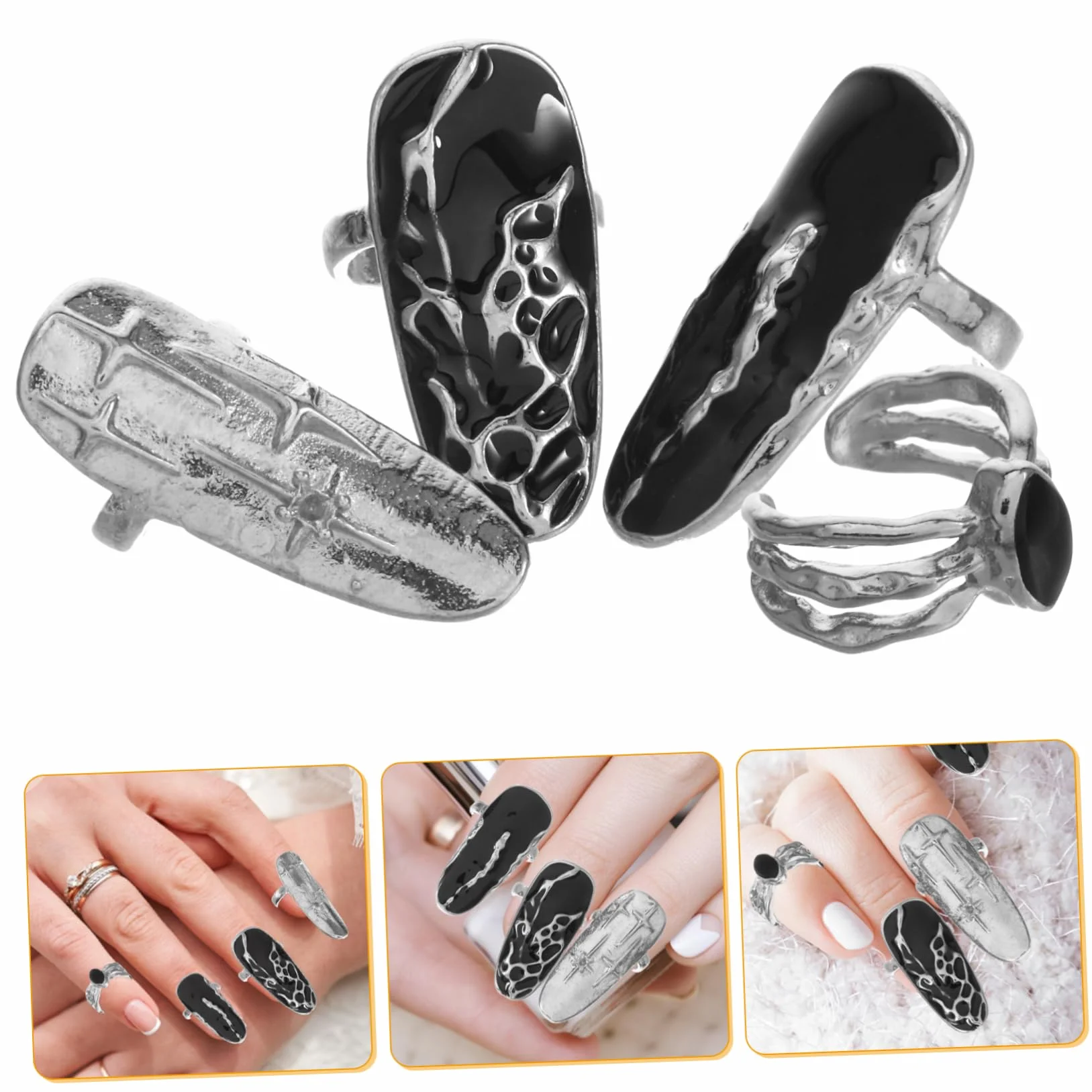 2 Zestawy Pierścieni Dekoracyjnych Punk Rings Dla Kobiet Biżuteria Do Paznokci Rekwizyty Do Paznokci Pierścionki Do Paznokci Dla Kobiet Pierścionki Na Końcówki Paznokci