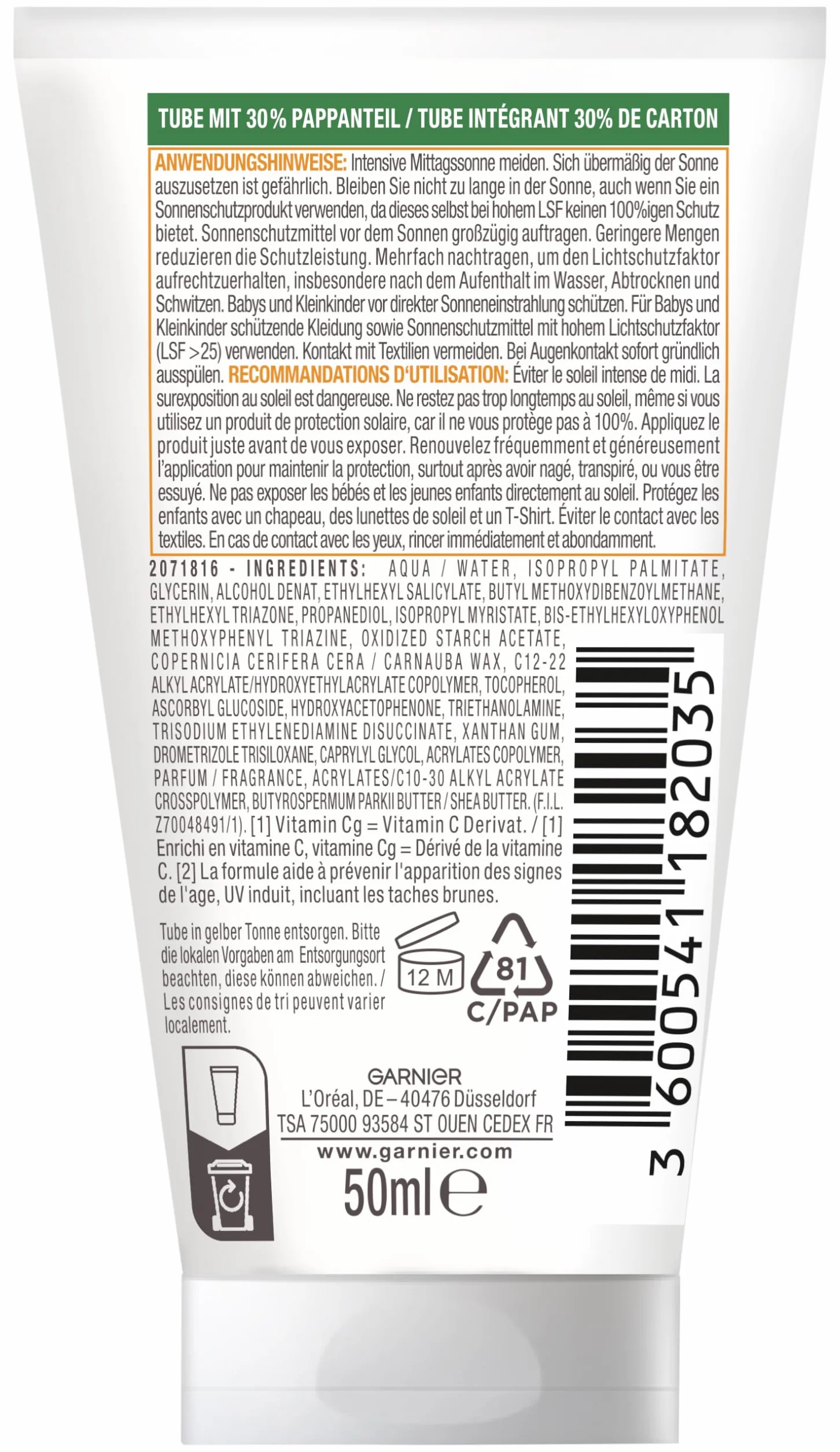 Garnier Krem Przeciwsłoneczny SPF 30 - 1 Sztuka