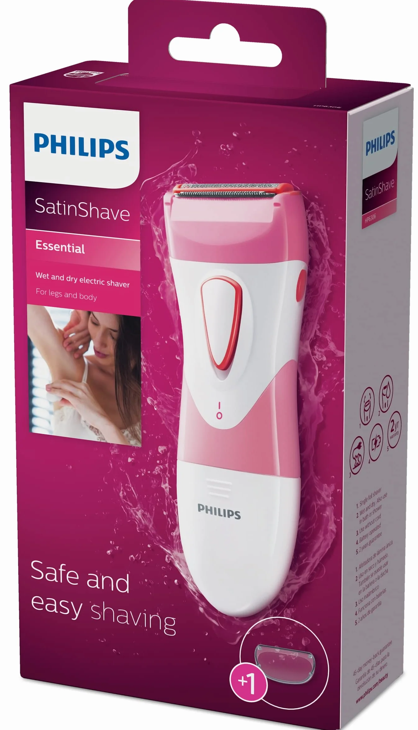Philips SatinShave Essential HP6306 damska golarka elektryczna do nóg, do użytku bezprzewodowego na mokro i na sucho