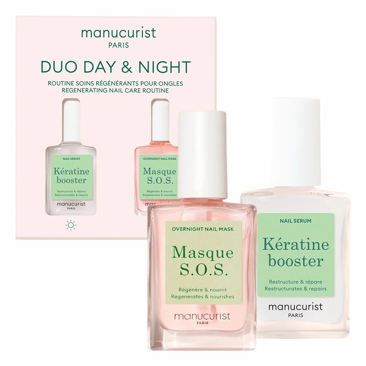 Manucurist Duo Dzień & Noc – Kuracja do Paznokci Zniszczonych i Osłabionych: Serum z Keratyną Roślinną + Nocna Maska – Ekspresowa Regeneracja i Wzmocnienie – Wegański Zestaw do Paznokci