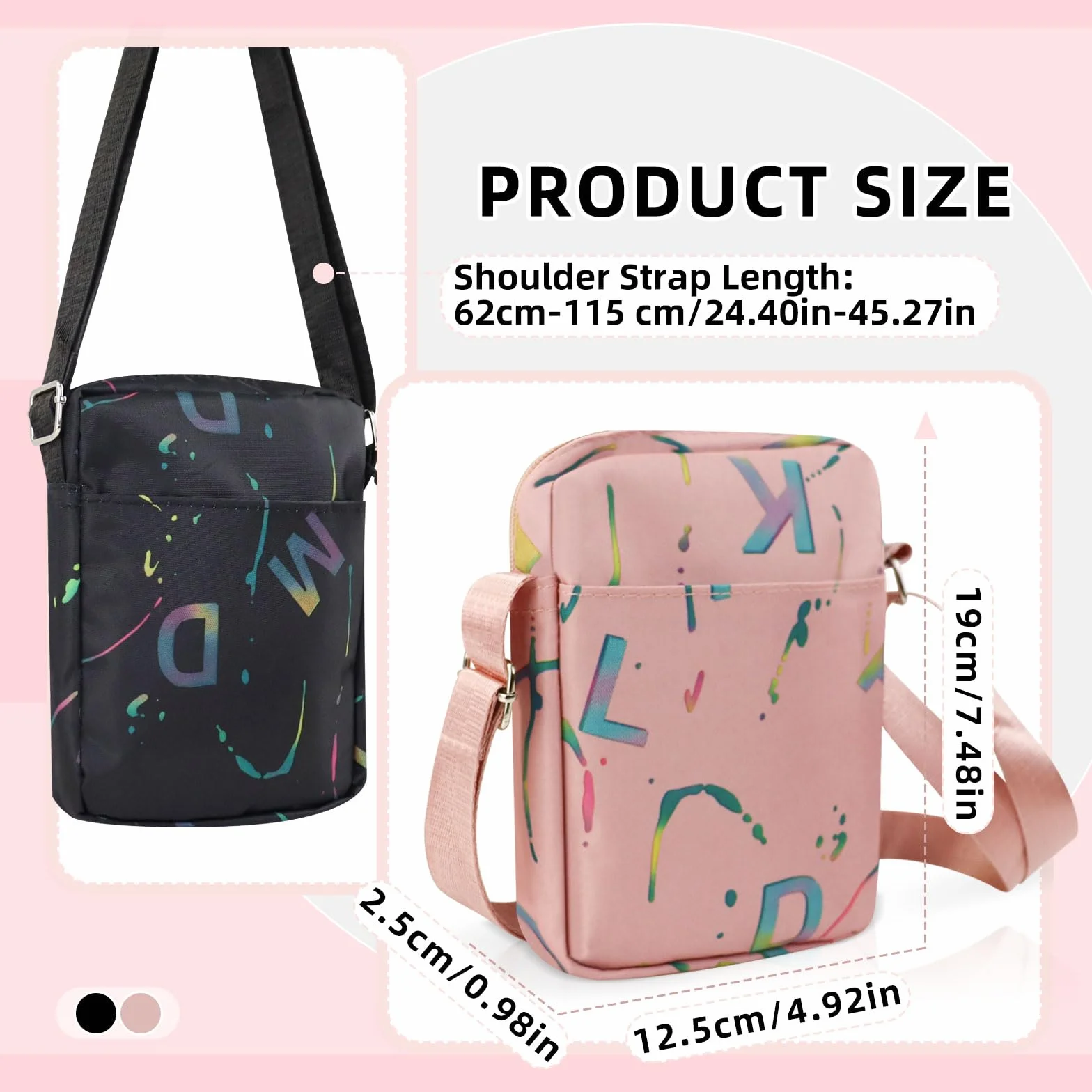 Damska torba na ramię, nylonowa tkanina Oxford, torba crossbody z regulowanym paskiem na ramię, torebka damska z nadrukiem listów, mała torebka na zakupy na randkę i podróże