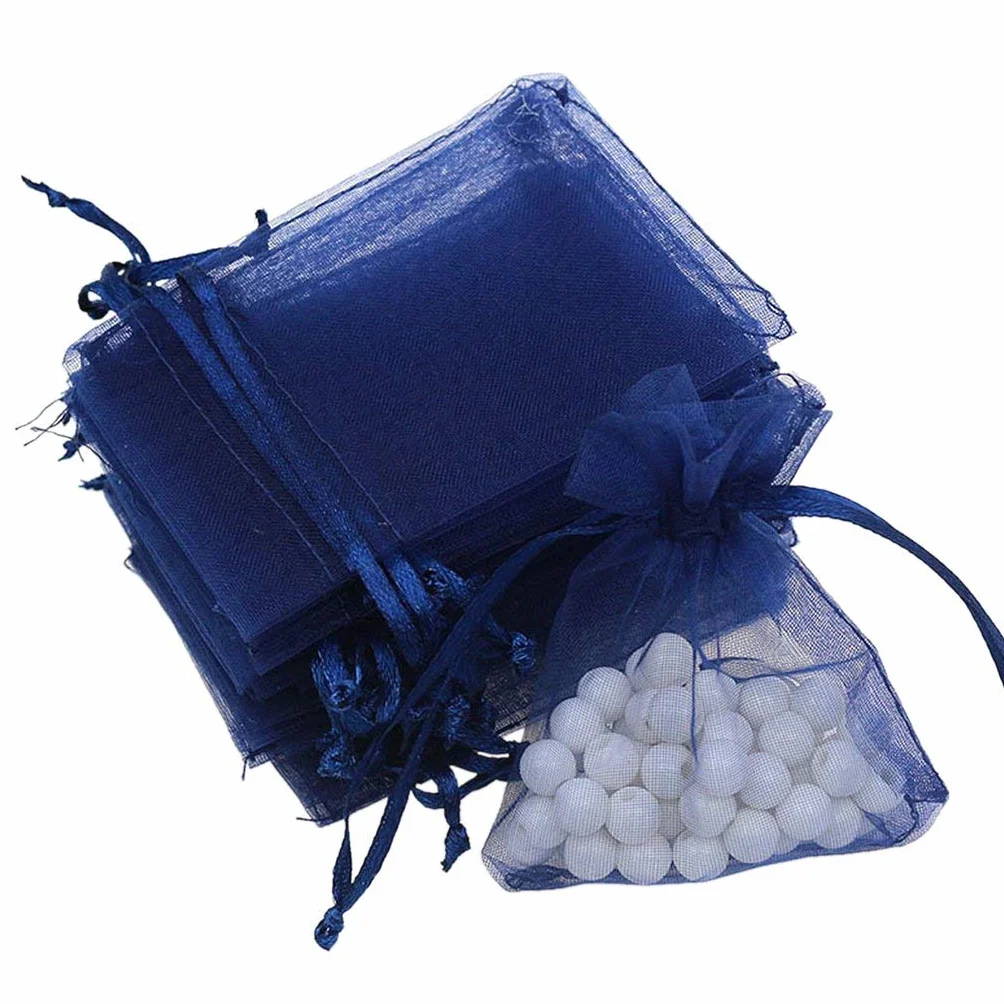 100 szt. 7 x 9 cm torba na prezent z organzy torby na biżuterię torebki ślubne upominki na przyjęcie, colore: granatowy, cod. 5390ZS