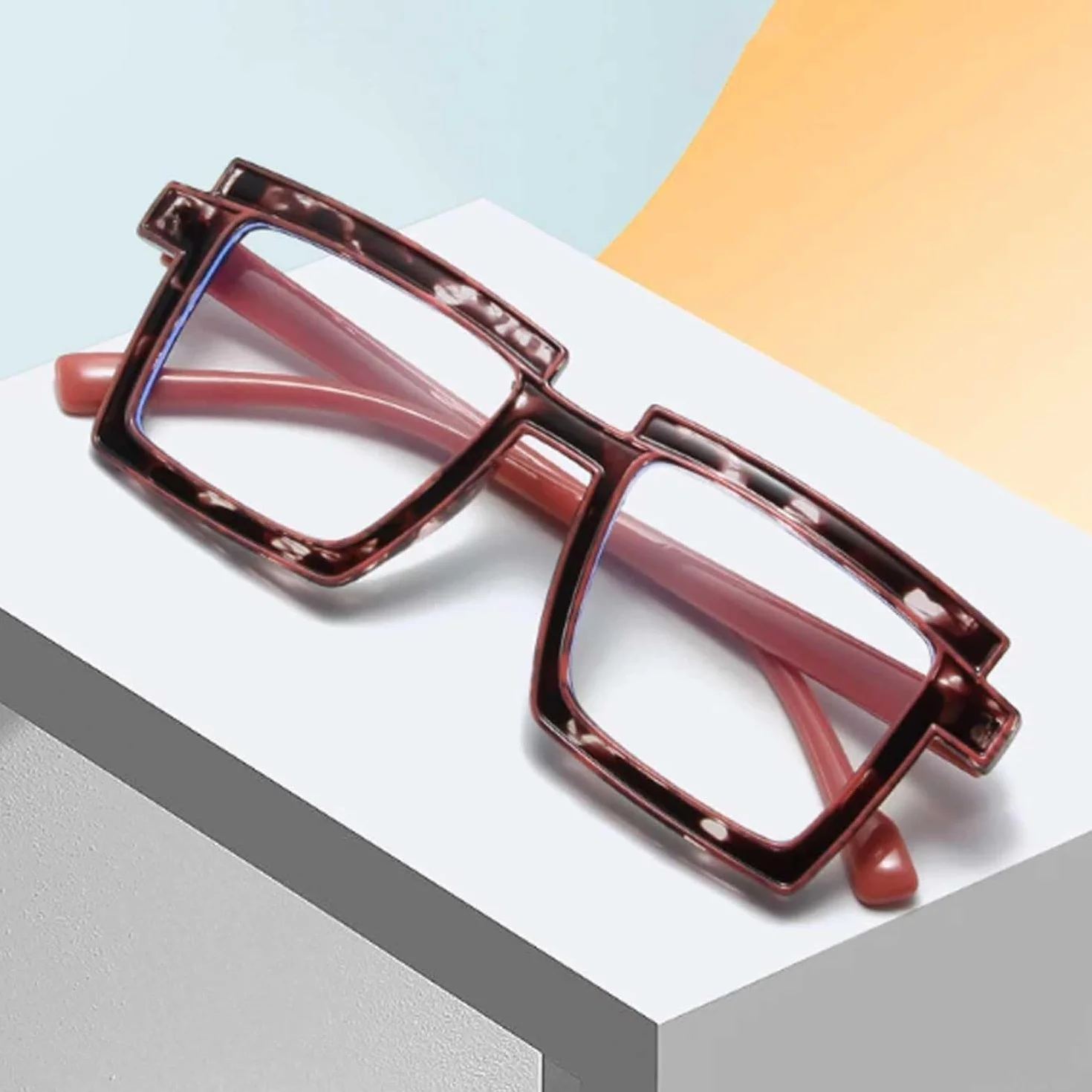 Anti-blauw licht brillenmonturen Titanium brilmonturen Extra grote vierkante brilmonturen Creatieve strepen Optische brillen
