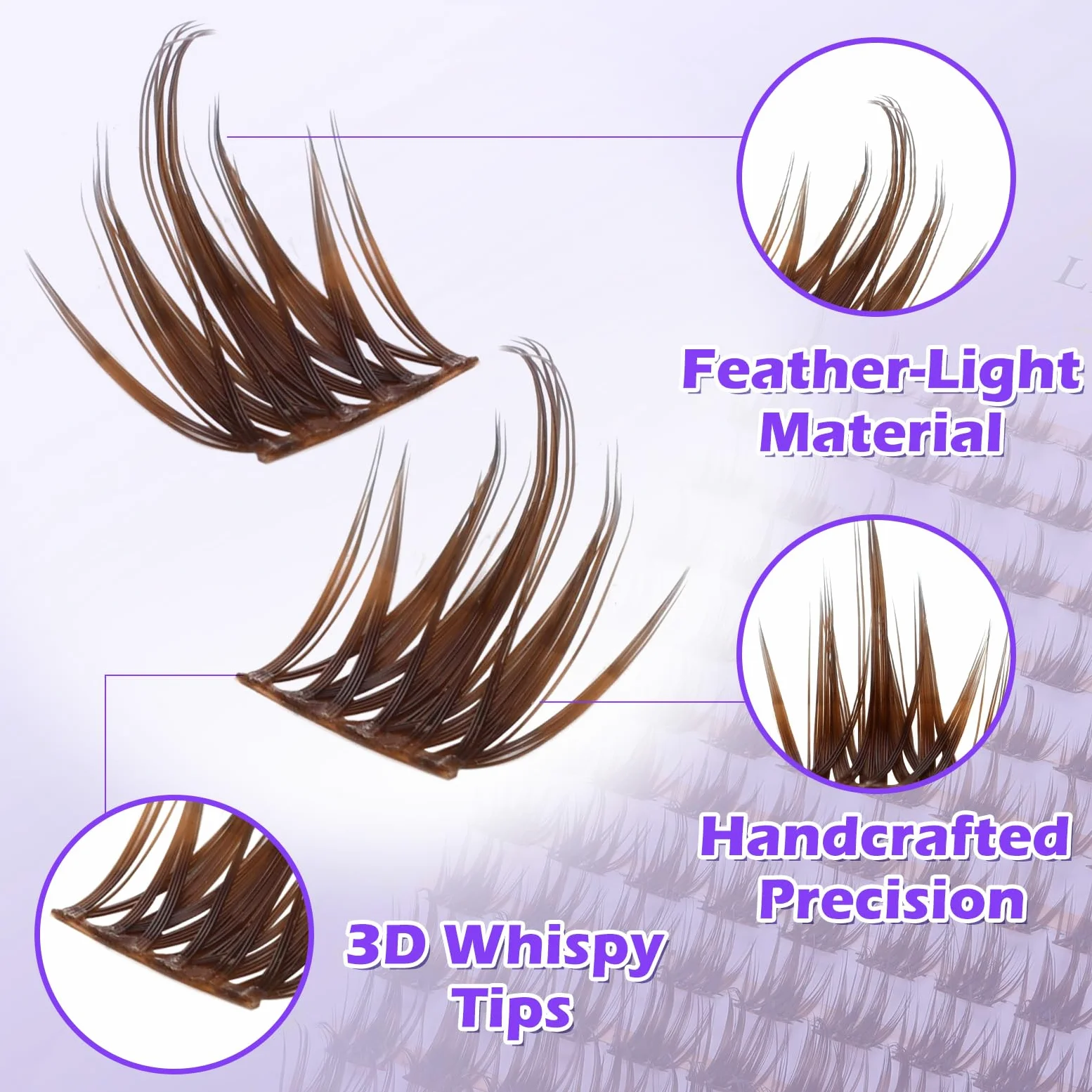 Arison Lashes Brązowe rzęsy w kępkach Manga Pojedyncze przedłużanie rzęs DIY Cosplay Rzęsy (Brown Fluff-D-9-16Mix)