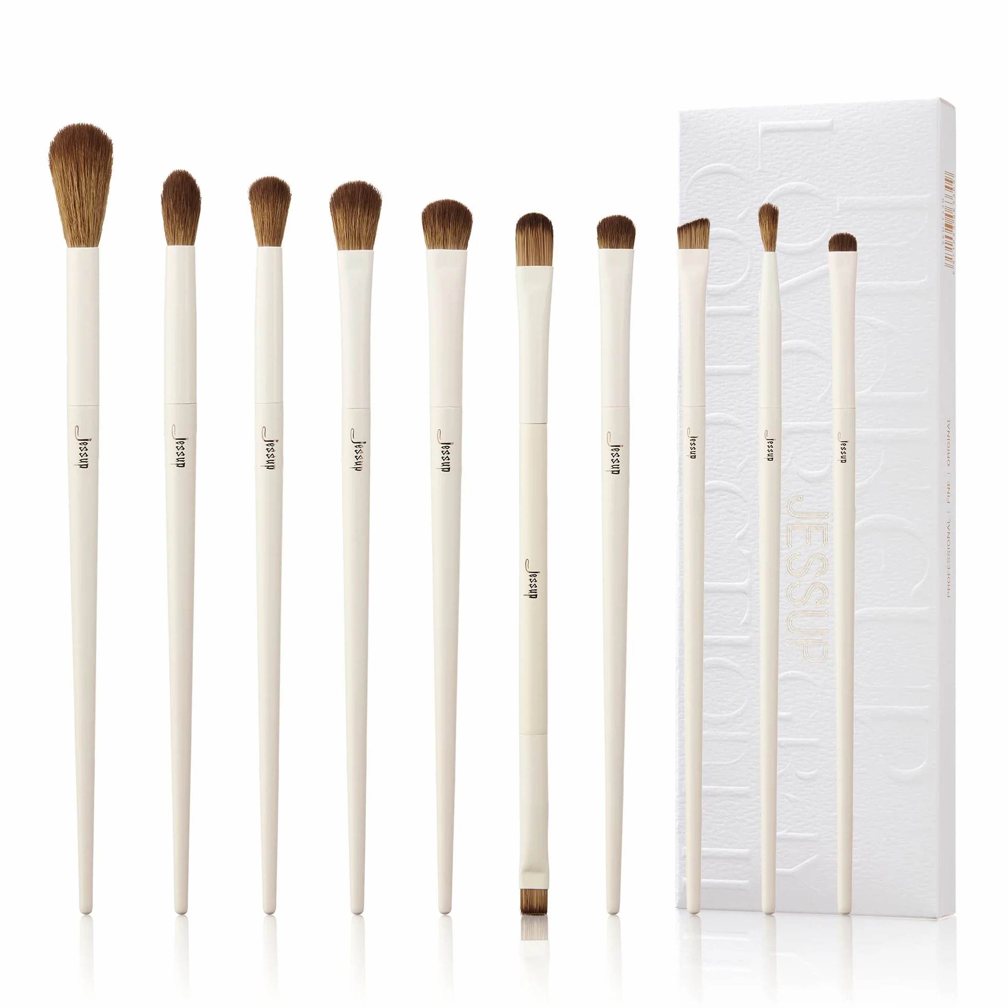 Jessup Precyzyjne pędzle do makijażu 10 szt. zestaw pędzli do makijażu oczu wysokiej jakości syntetyczny cień do powiek korektor eyeliner pędzel do mieszania brwi, jasnoszary T330