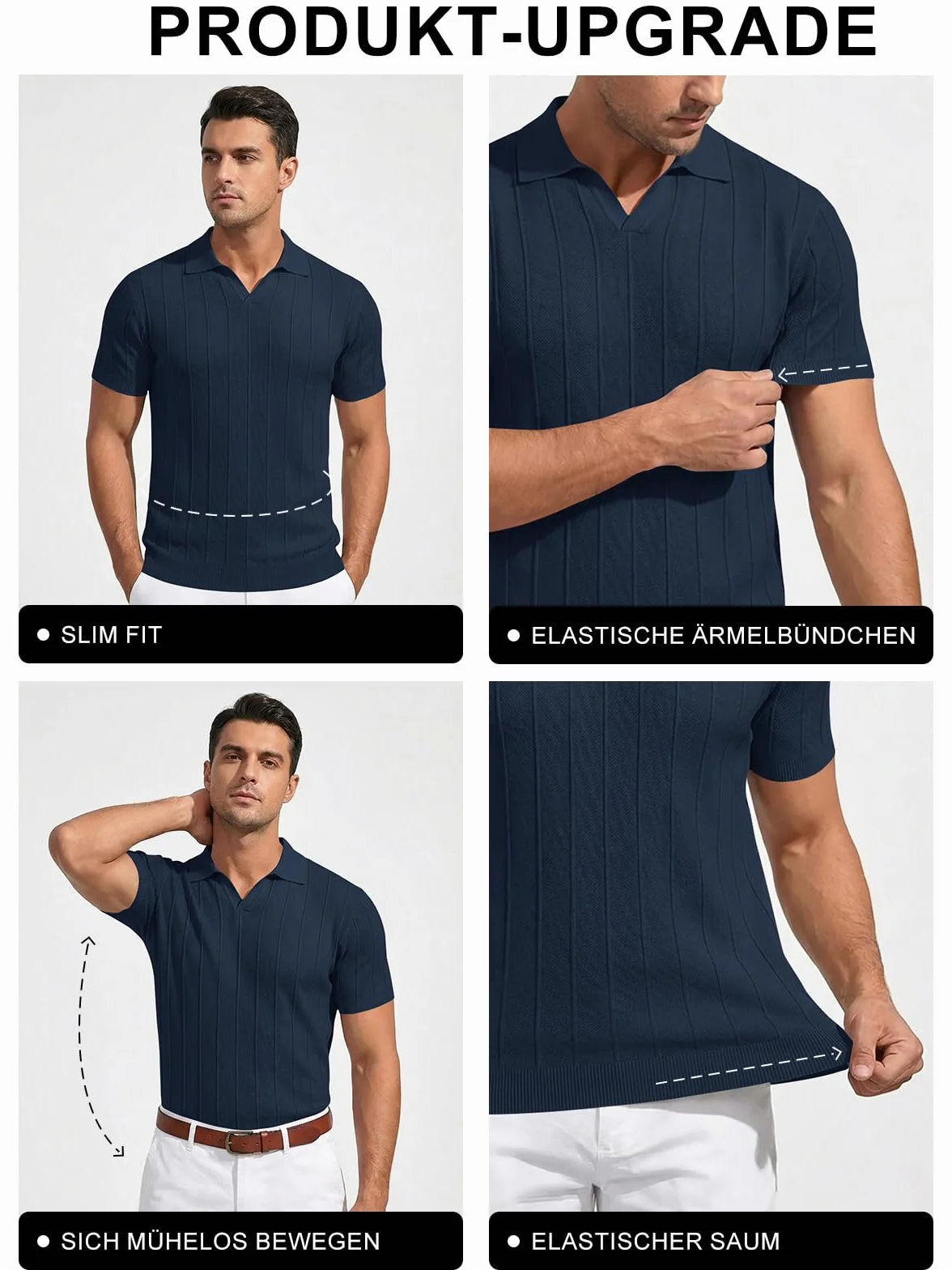 Runcati Męska koszulka polo, na lato, z krótkim rękawem, dzianina, jednokolorowa, z zapięciem na guziki, krój slim fit, koszulka golfowa, casualowa, basic