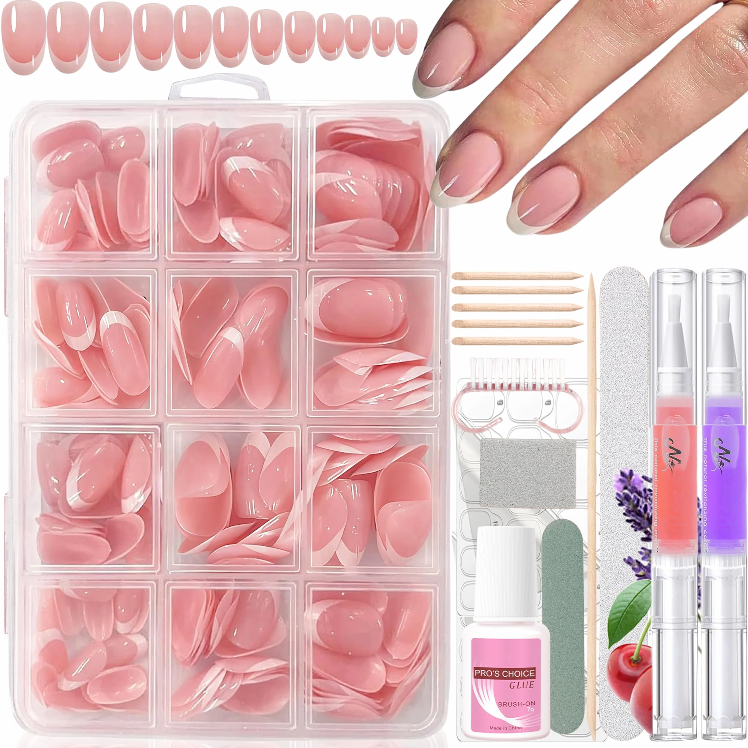 240 sztuk sztucznych paznokci do naklejenia, migdałowe, francuskie, krótkie, sztuczne paznokcie, zestaw z 2 pisakami do paznokci – Full Cover Fake Nail Gel naturalny i przyjemny do paznokci (Almond