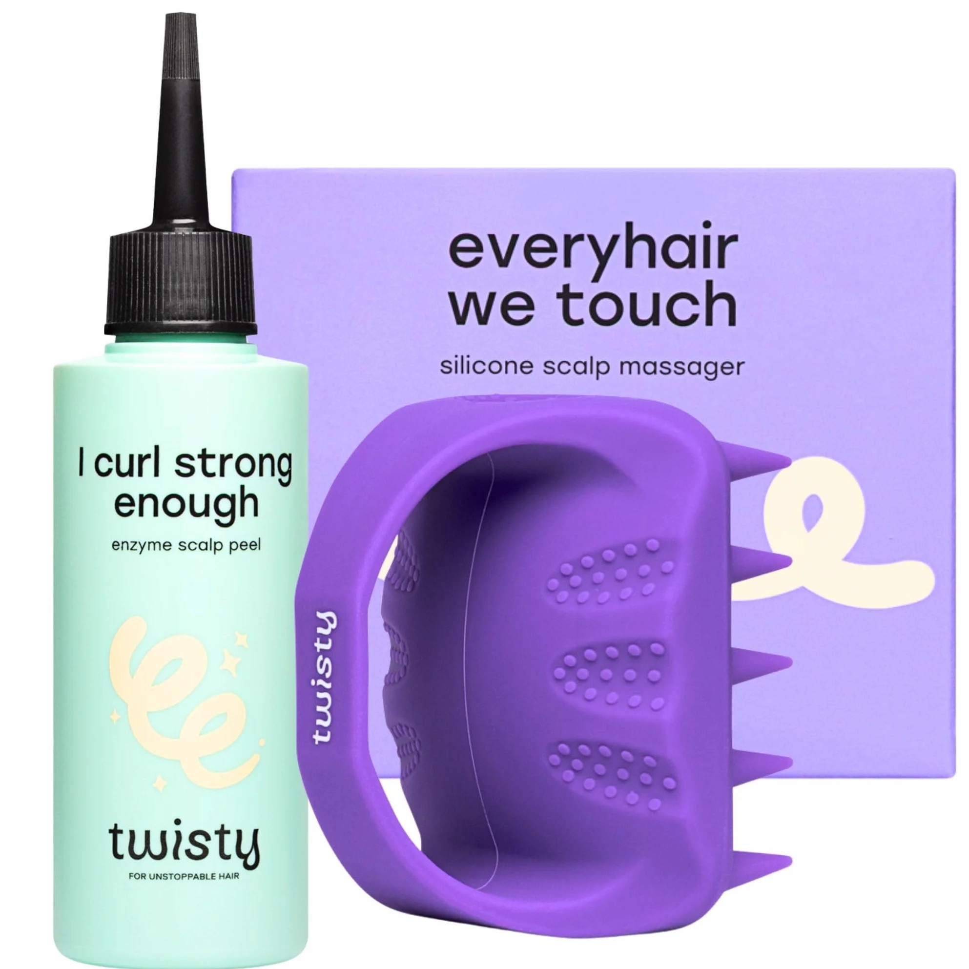 TWISTY Zestaw silikonowy masażer do skóry głowy z peelingiem enzymatycznym AHA/BHA