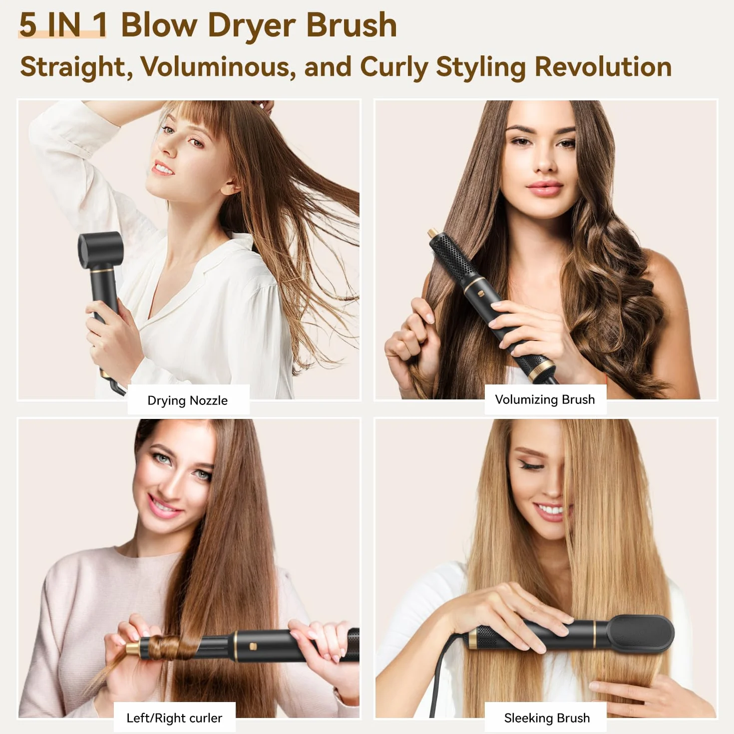 JINYAWA 5 w 1 suszarko-lokówka, Multi Stylizator, Automatyczna Lokówka, Wolumizer, Zdejmowane Air Styler, Szczotka Na Gorące Powietrze Do Zwiększan, Koncentrator, Obrotowy Przewód, moc 800W