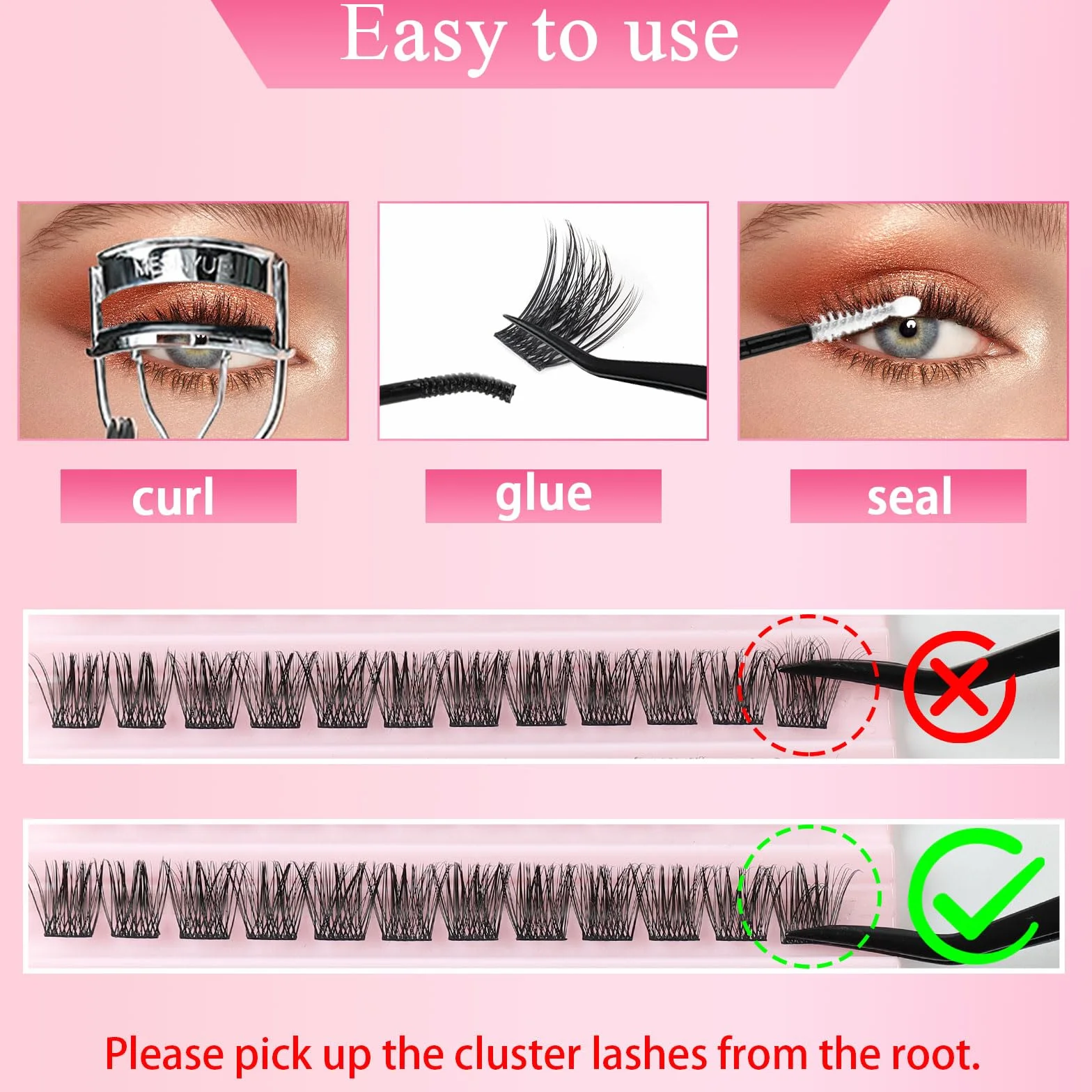 Profesjonalny zestaw sztucznych rzęs D Curl Lash Clusters z klejem do przedłużania