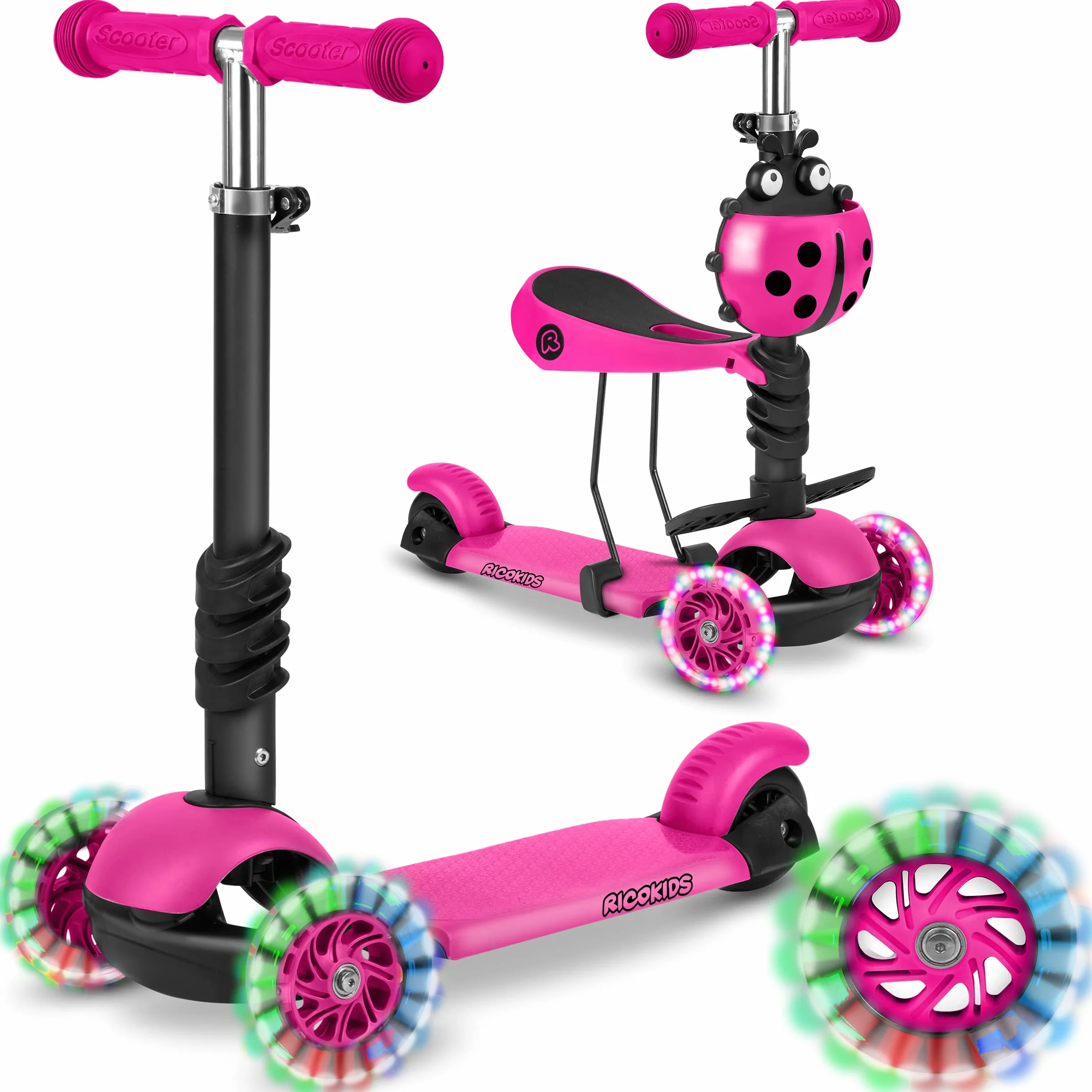 Hulajnoga trójkołowa dla dzieci 3w1 Buggy Ricokids balansowa z siedziskiem różowa
