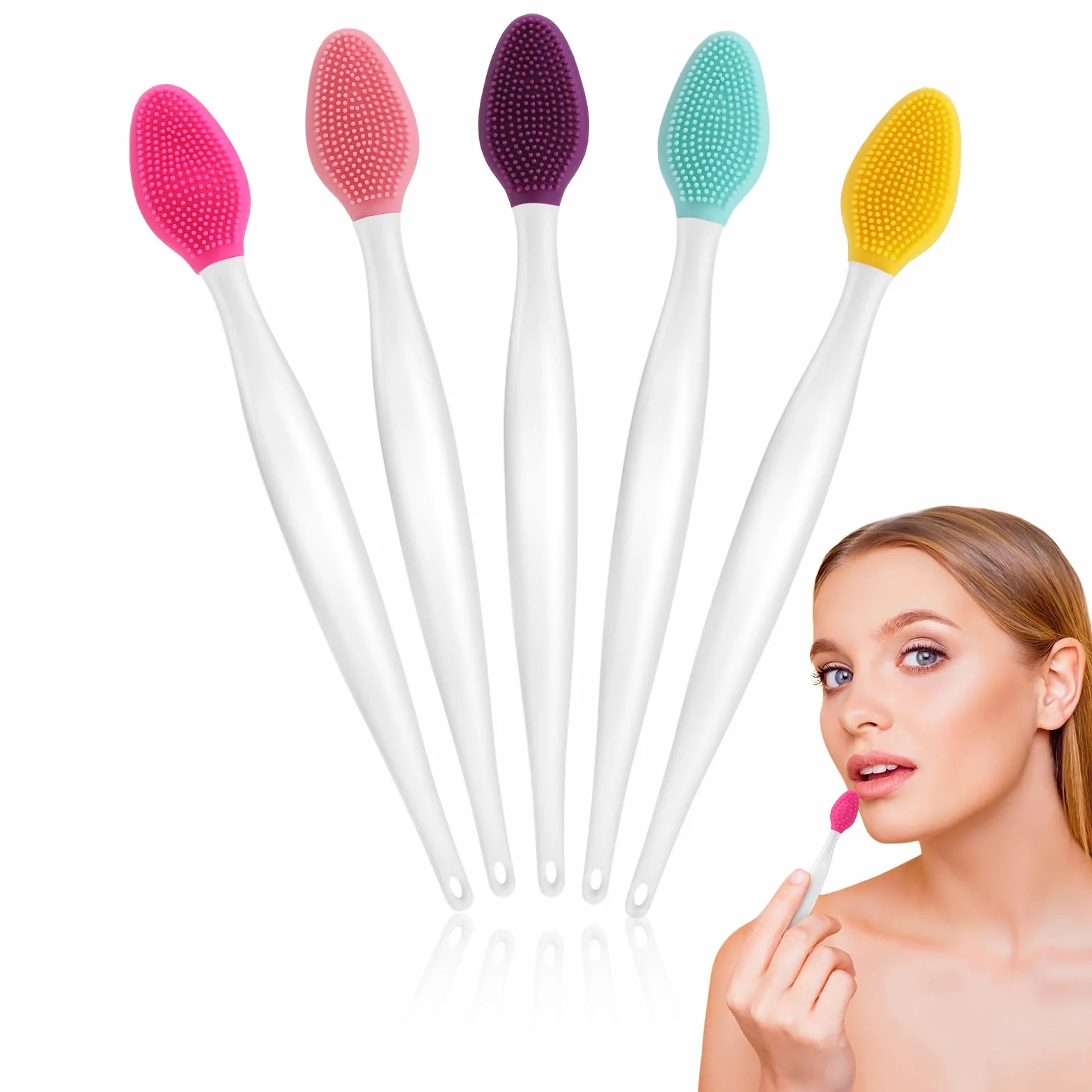 5 szt. pędzelek do ust delikatny peeling do ust dwustronny silikonowy mini złuszczający aplikator połysk zestawy do oczyszczania makijażu dla gładkich miękkich jasnych zdrowych mężczyzn kobiet