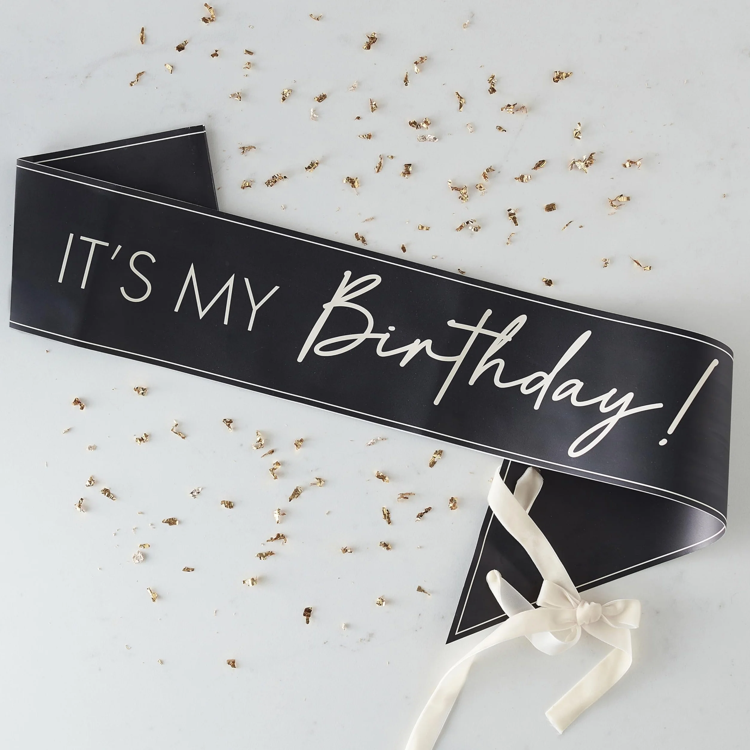Ginger Ray CN-125 Szarfa It's My Birthday-Czarny i cielisty