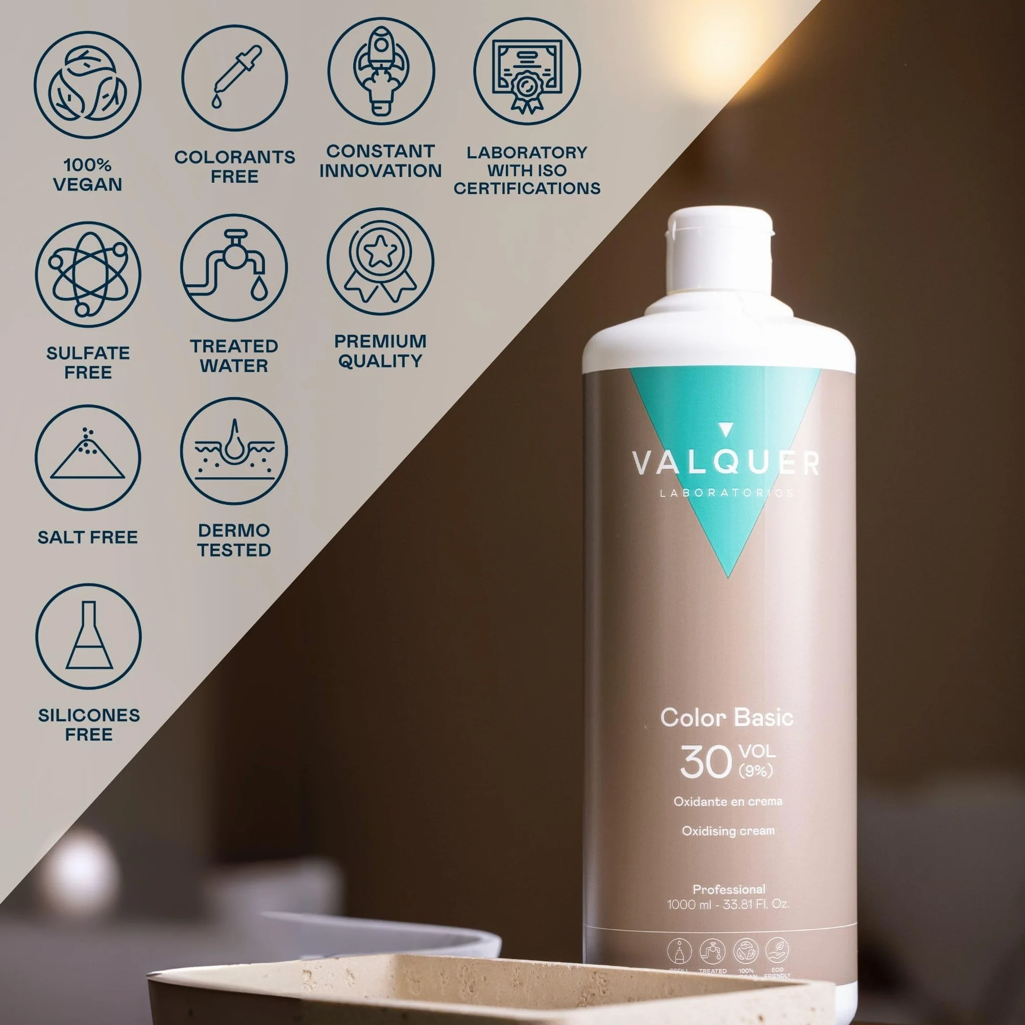 VALQUER Woda Utleniona w Kremie | Profesjonalny Utleniacz Fryzjerski do Koloryzacji i Rozjaśniania Włosów | Stabilizowana Kremowa Formuła | 30 Vol 9% | 1000 ml