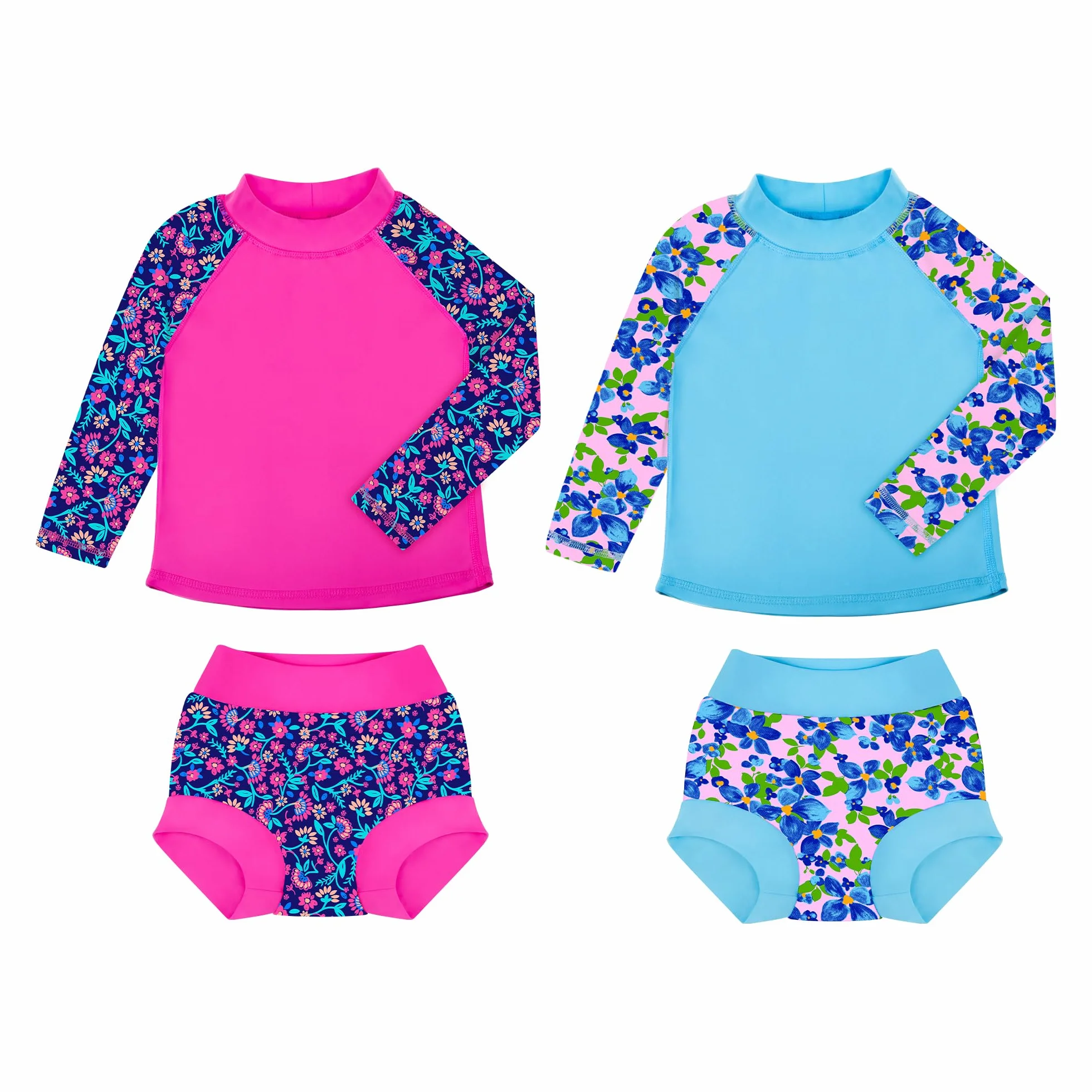 BIG ELEPHANT Rashguard zestaw 2 pieluszek do pływania dla niemowląt, kostium kąpielowy z długim rękawem, UPF 50+, ochrona przed promieniowaniem UV