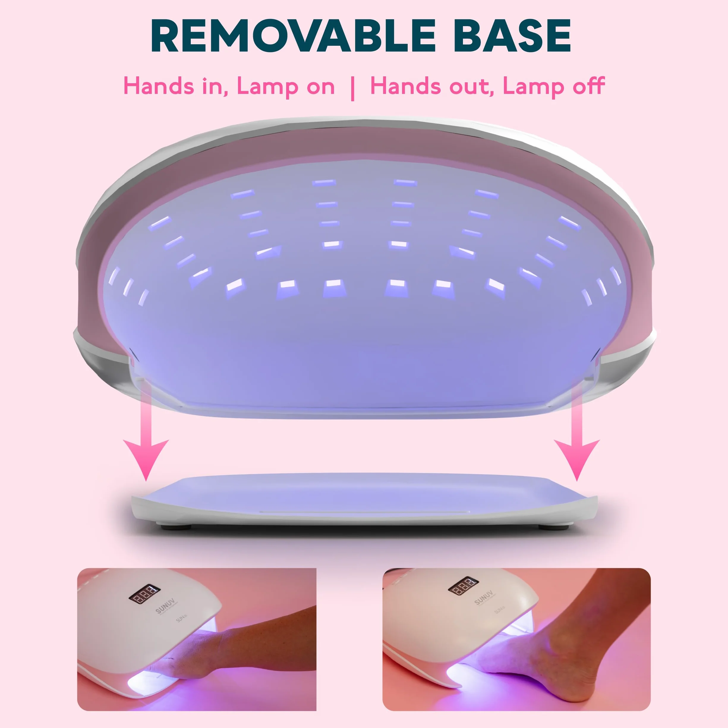 Lampa żelowa SUNUV, UV LED lampa, szybka suszarka paznokci z 4-timerami, suszarka paznokci i lampa UV z automatycznym czujnikiem, ekran LCD do żelu do lakieru paznokci (różowy) (różowy)