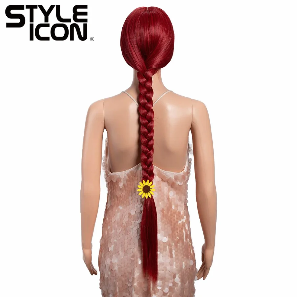 Style Icon Peruki z koronką, 94 cm, super długie, koronkowe, z przodu, jedwabiste proste włosy, dla kobiet, miękkie peruki syntetyczne (M.RED)