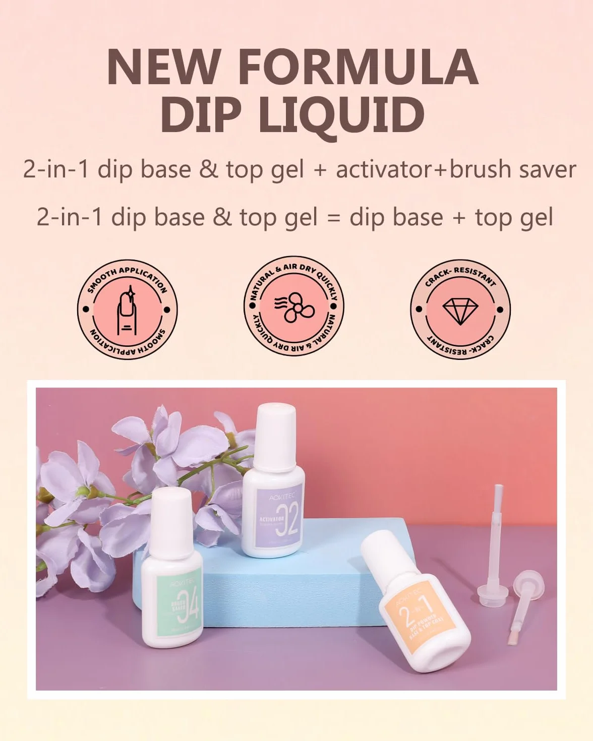 Aokitec 12 sztuk Dipping Powder Nail Set Starter Kit, 3 kolory Nude Pink Dip Powder z płynami, akrylowy zestaw do paznokci