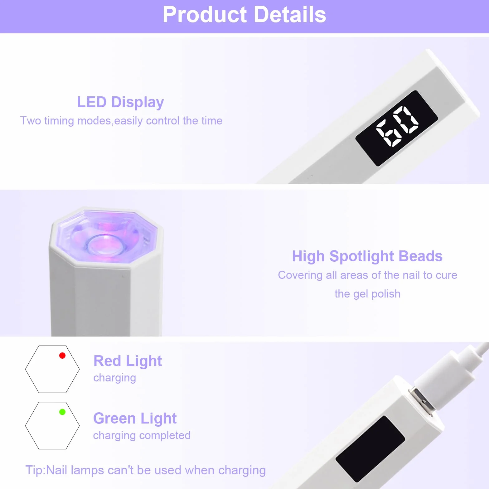 Mini UV LED Lampa do Paznokci Biały Przenośny z Uchwytem Suszarka do Paznokci