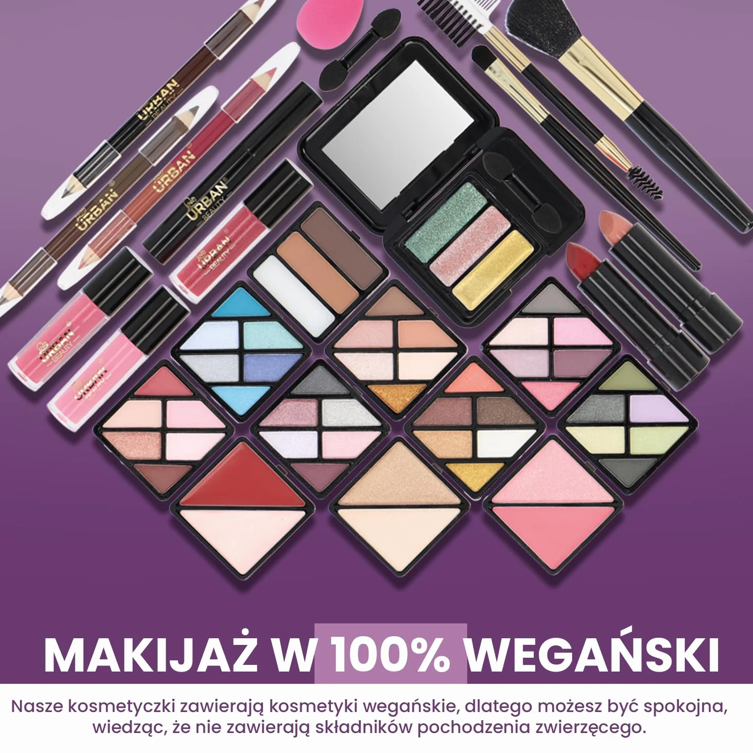 Wegański Makijaż Pudełko na Kosmetyki Love Urban Beauty Luxe Gold Touch Zestaw Upominkowy Podróżny 73 szt