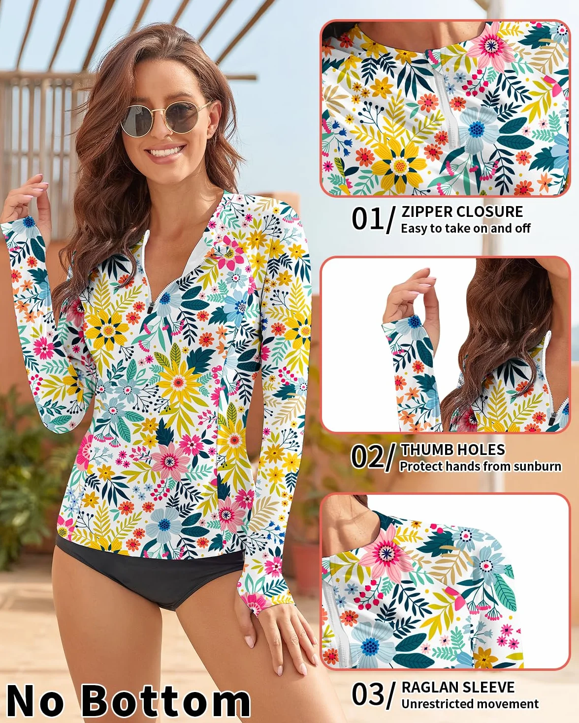 WOWENY Damska koszulka do pływania z długim rękawem 1/4 Zip Rashguard, ochrona przed słońcem, moda kąpielowa, do surfowania, na plażę, do pływania