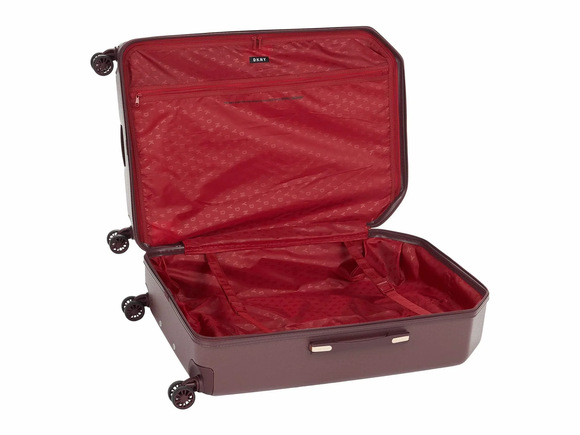 DKNY Metalowe logo, Aufrecht, mit 8 spinnrollen, Gepäck, Burgund, 30 Inch Upright, Allure