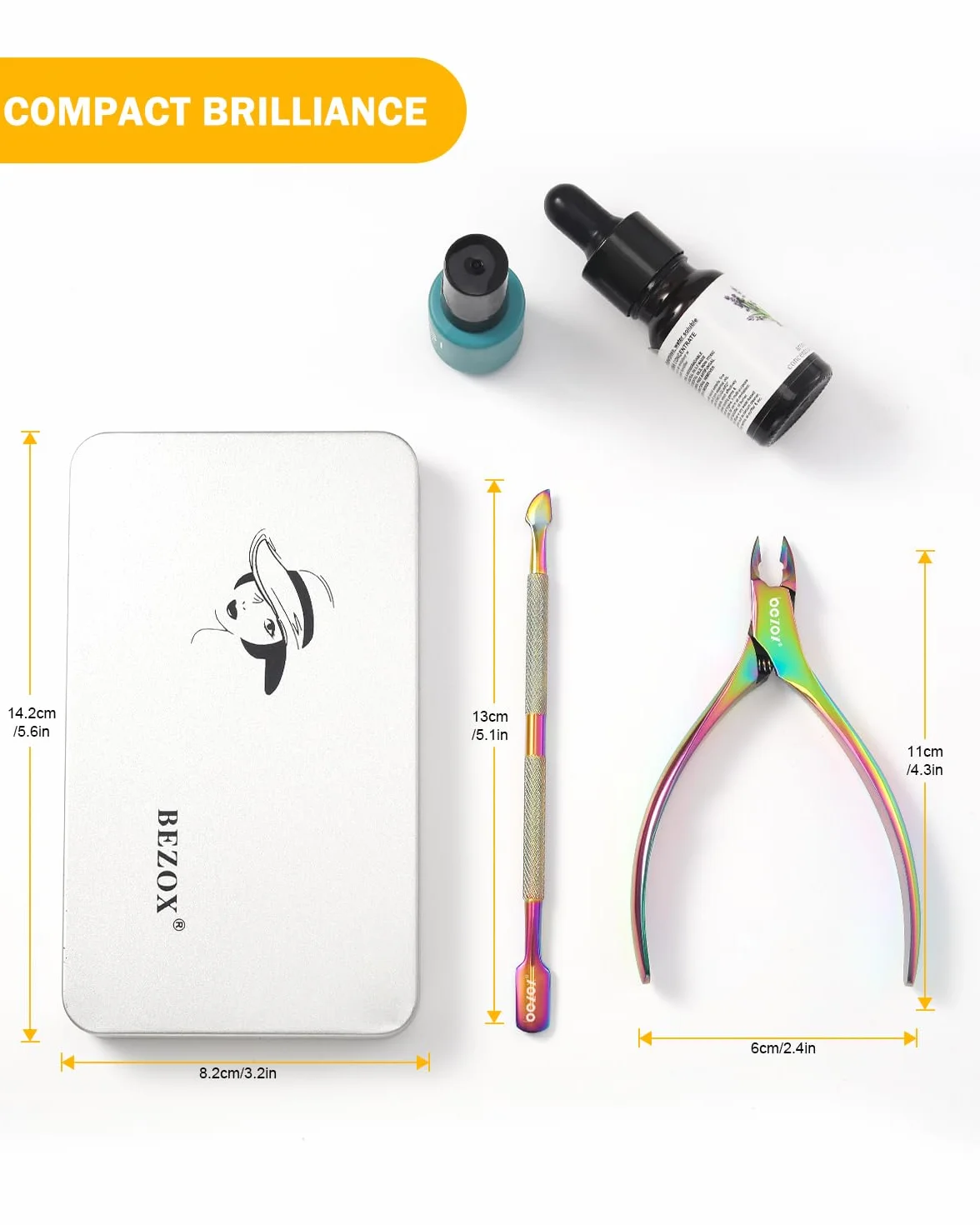 BEZOX Obcinacz do skórek z zestawem odpychacza do skórek - Precyzyjny szczypce do skórek i zestaw do czyszczenia pod paznokci do salonu lub użytku domowego - Surgical Grade Stainless St