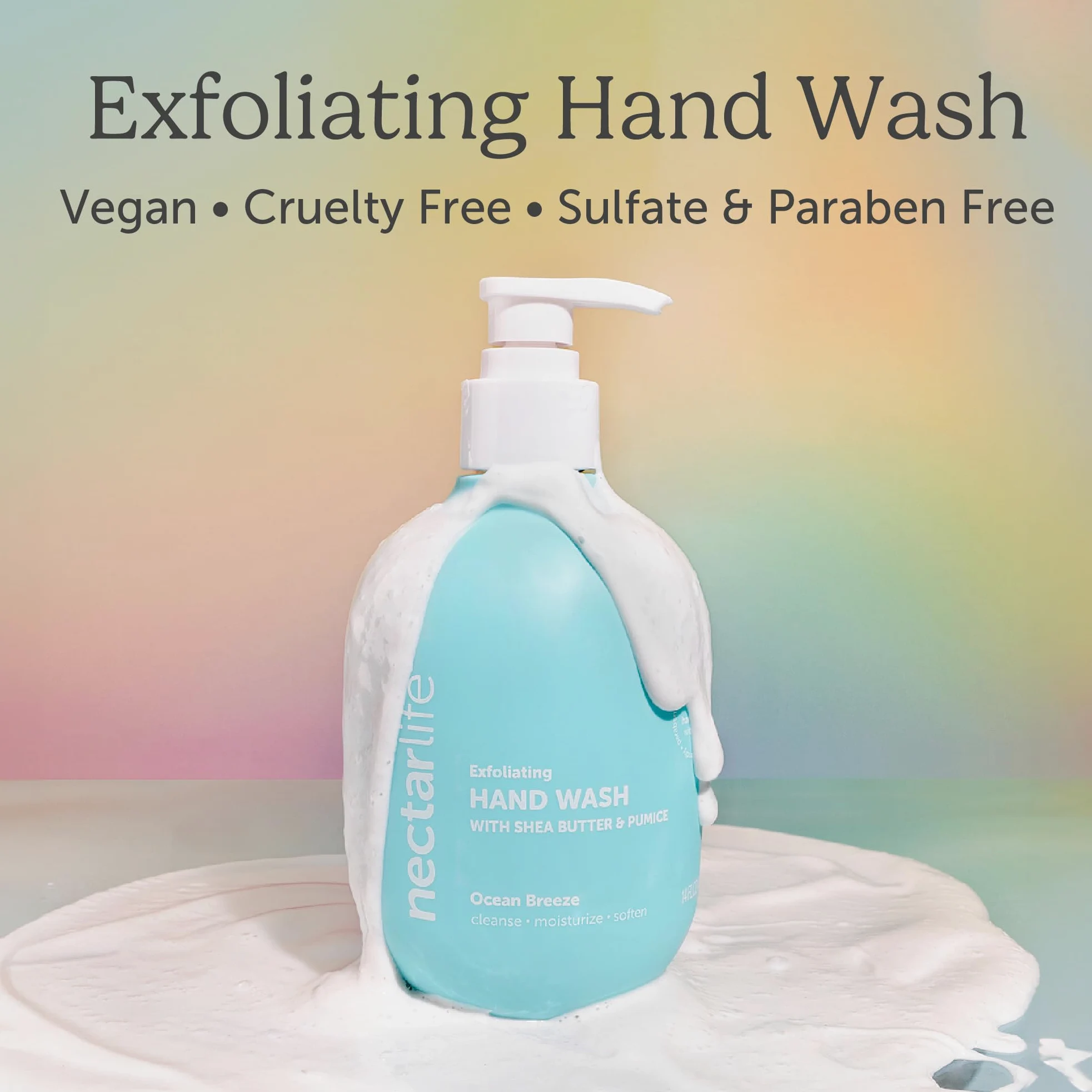 Nectar Bath Treats Nectar Life Hand Wash 14 uncji, złuszczające i nawilżające mydło ręczne z pumą wulkaniczną, olejkiem jojoba i masłem shea, rozmycie oceanu