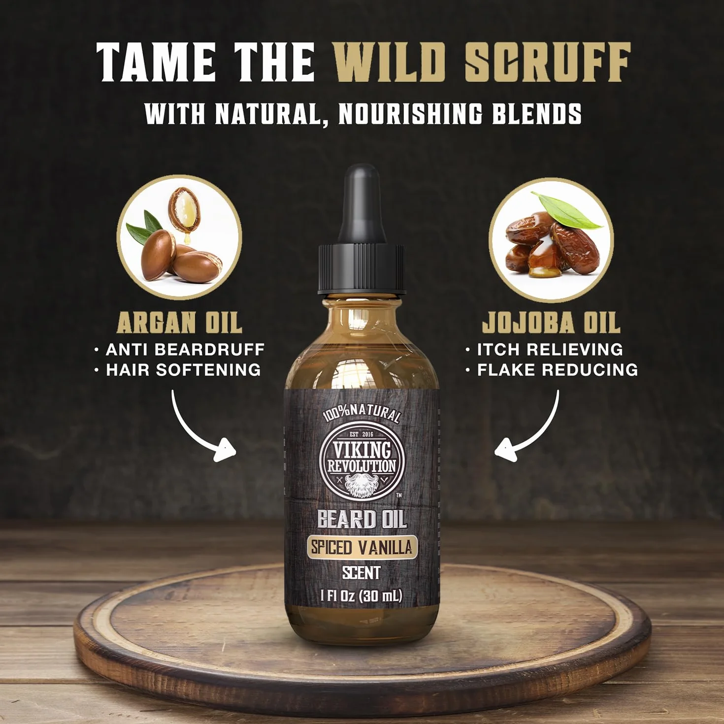 Viking Revolution Męski Olejek do Brody 30 ml - Ostry Zapach Wanilii - Naturalny z Olejkiem Arganowym i Organicznym Jojoba - Nawilżający i Odżywczy
