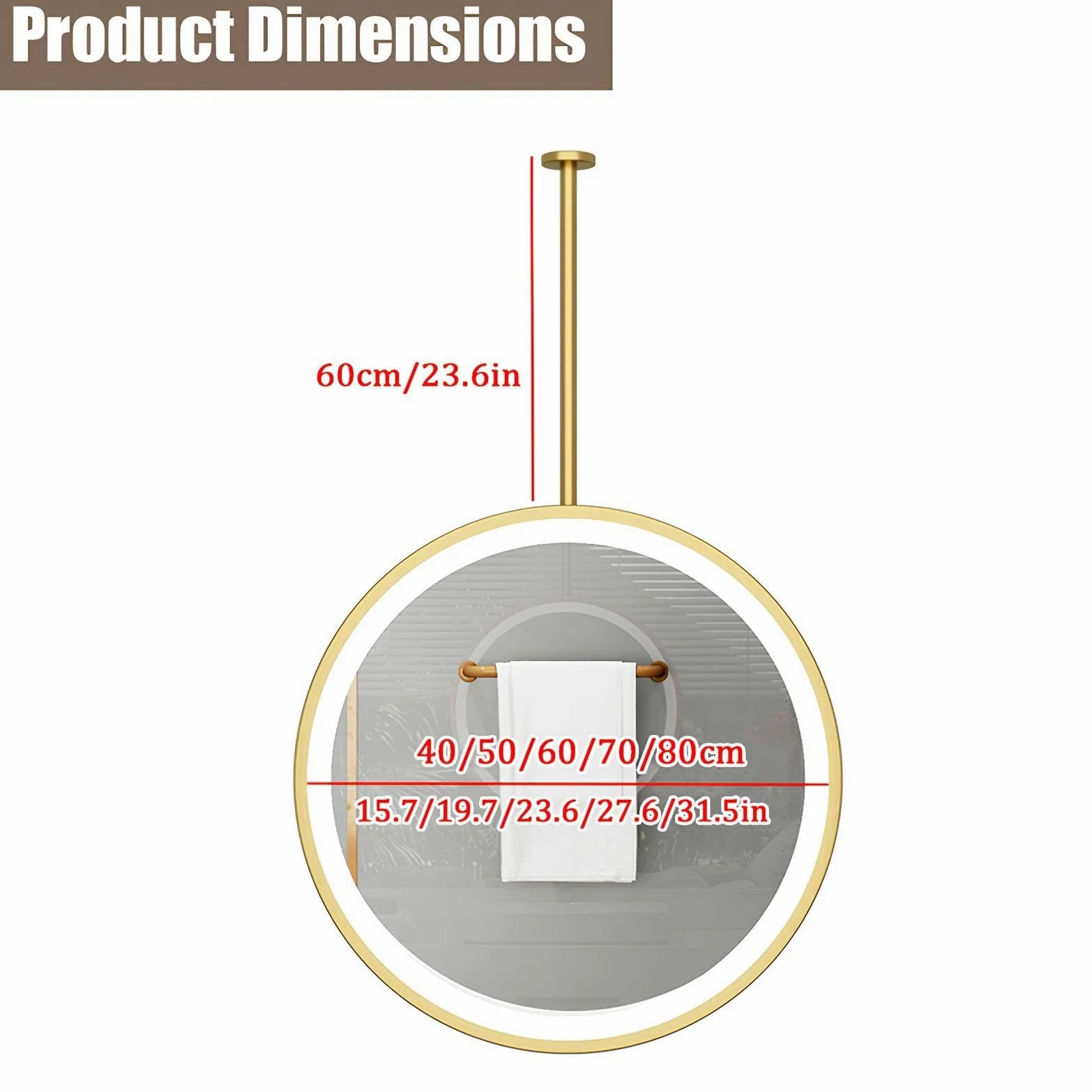 Okrągłe sufitowe lustro do makijażu LED Smart Touch Lustro łazienkowe ze ściemniaczem 3 kolory 50 cm/19,7 cala Ele d h