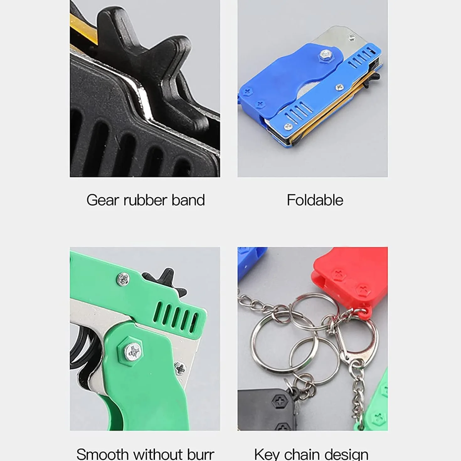 Mini pistolet na gumkę z metalu, składany, 6 strzałów z breloczkiem do kluczy i 60+ gumowymi taśmami, pistolet gumowy, mini metalowy składany brelok do kluczy, do strzelania, aktywności na świeżym