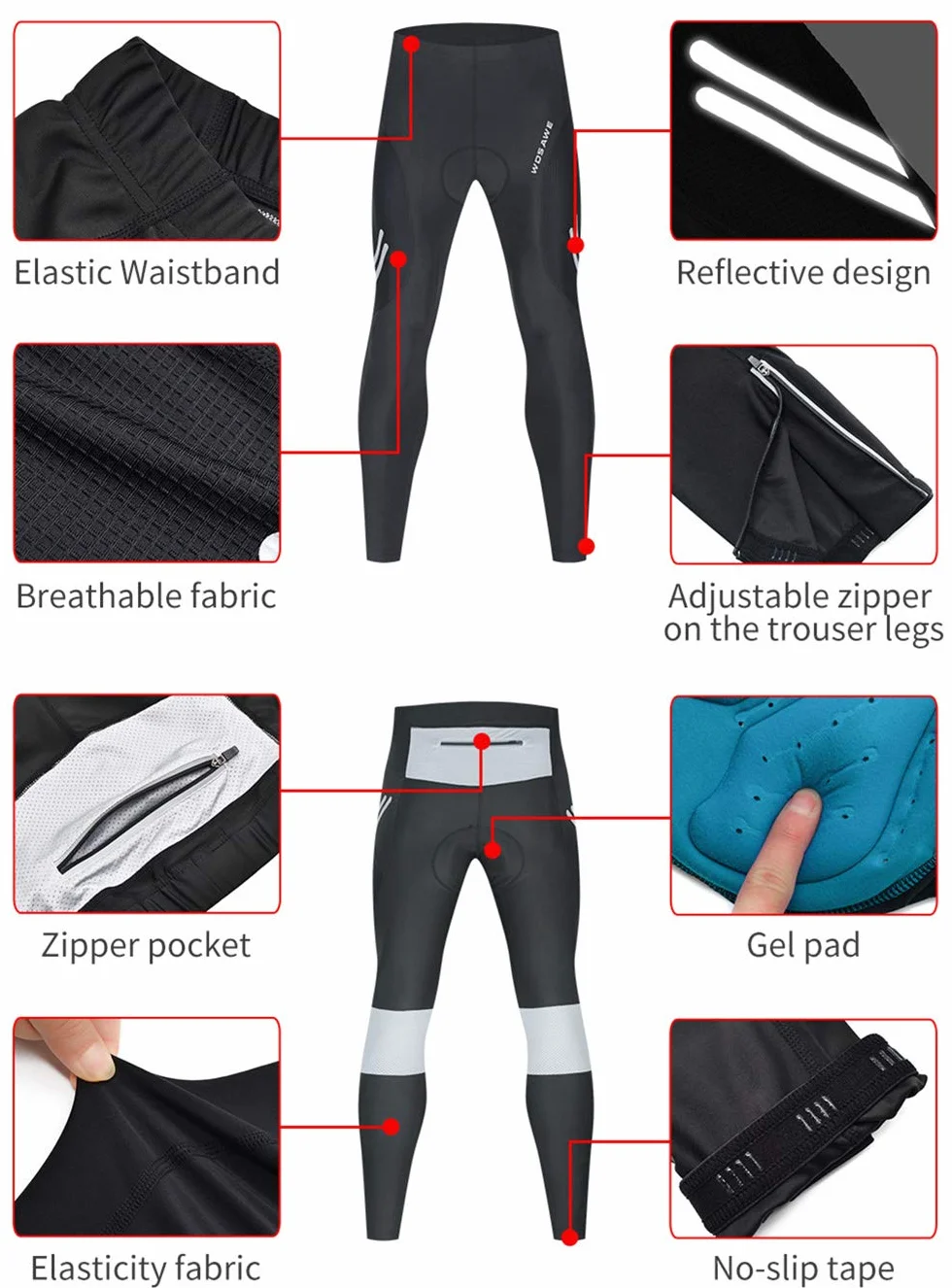 WOSAWE Męskie spodnie rowerowe oddychające 3D żelowe legginsy kompresyjne rower 3/4 długie spodnie capri