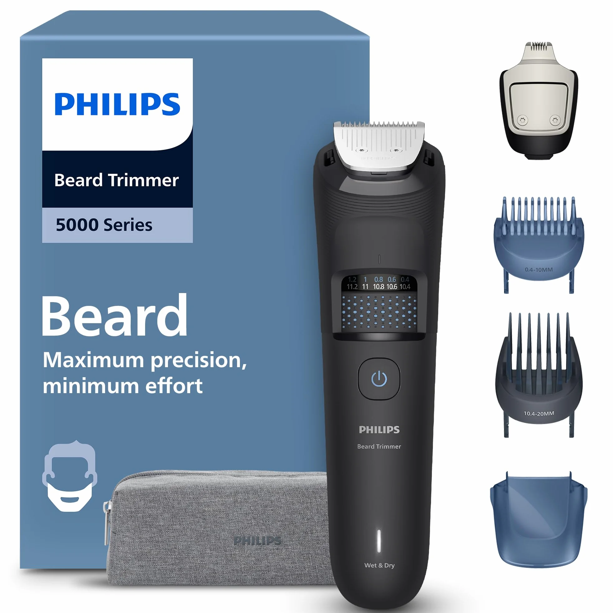 Philips Trymer do brody Seria 5000 BT5765/15 – samoostrzące się metalowe ostrza, 40 ustawień długości, BeardSense, wodoodporny, etui podróżne