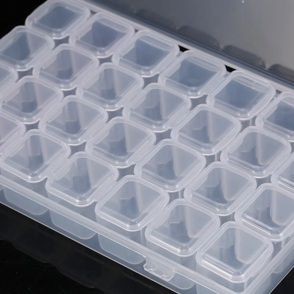 PP Nail Art Storage Box 28 Slots Clear Gem Bead Container Portable Organizer for Manicure Design