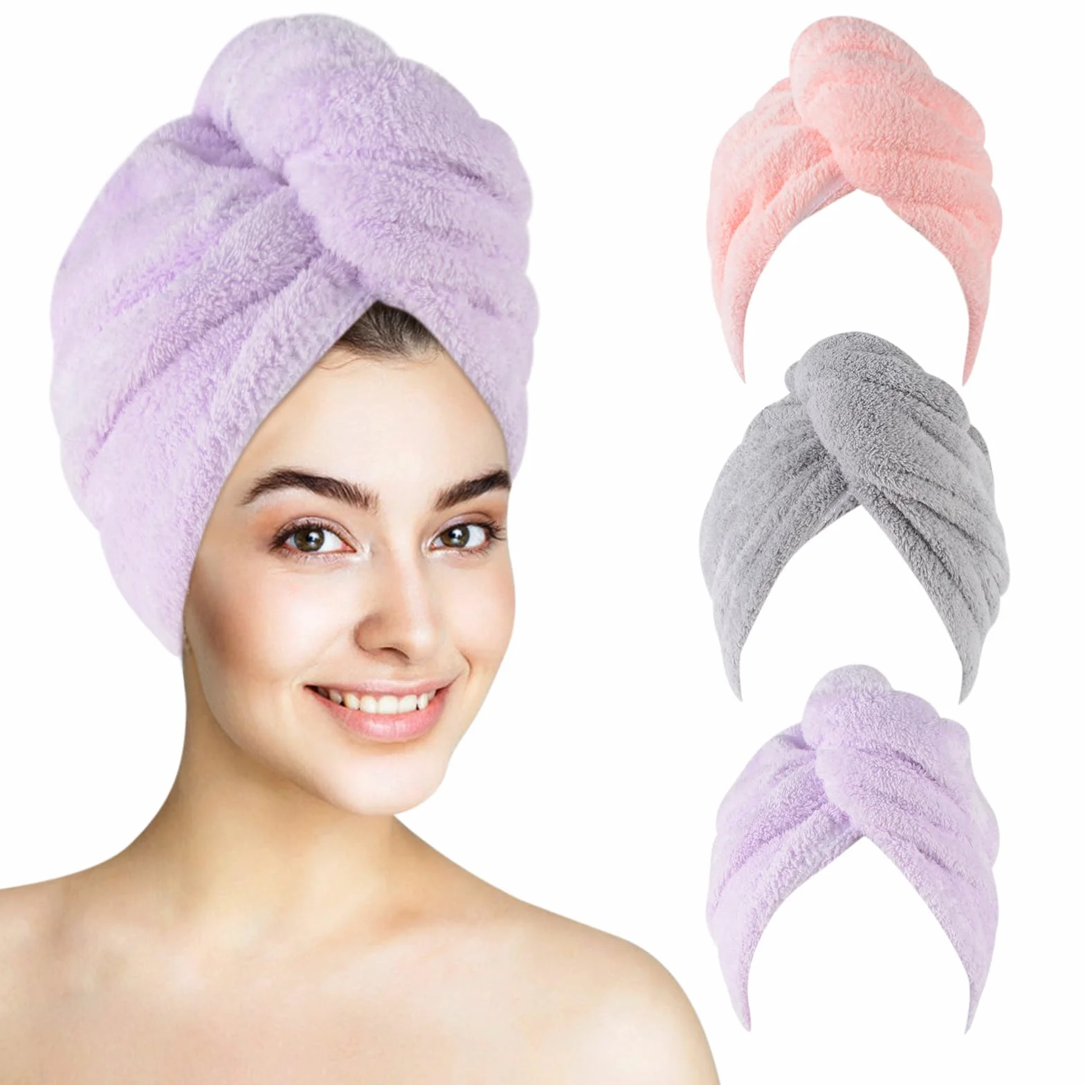 KinHwa Ręcznik do włosów z mikrofibry 65x25 cm chłonny turban zapobiegający puszeniu różowy fioletowy
