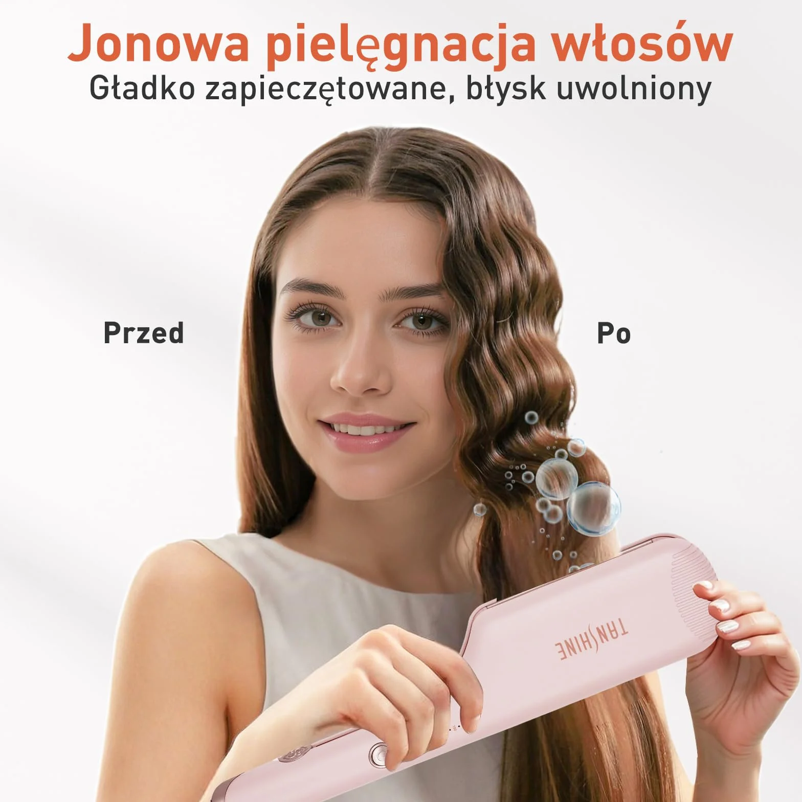 TANSHINE Lokówka Falista do Włosów 32 mm, Płytki Ceramiczne, 5 Temperatur, Różowa
