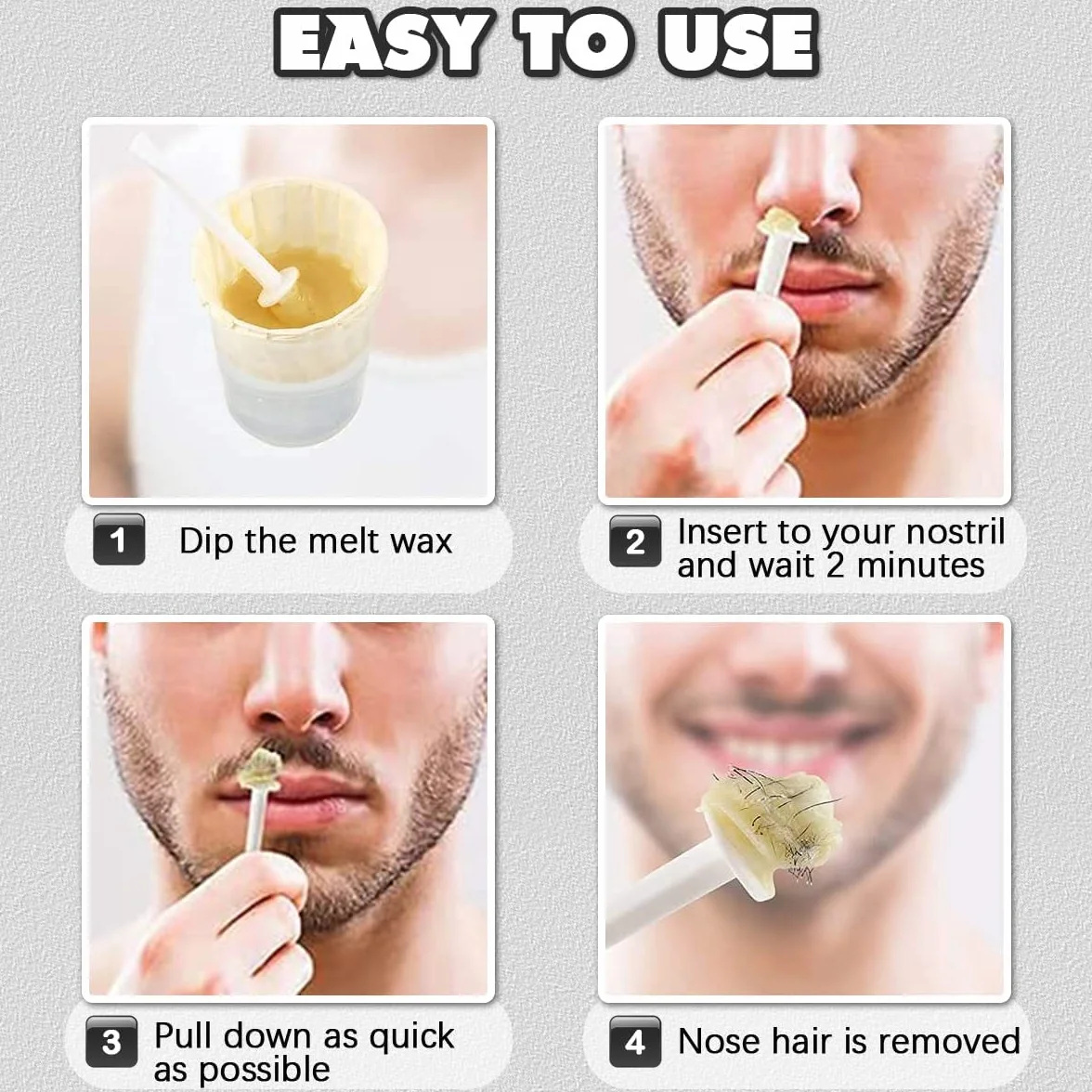 Nose Wax Kit zestaw do usuwania włosów z nosa dla mężczyzn i kobiet, 100 g, wosk do włosów w nosie, 20 bezpiecznych aplikatorów, 10 pojemników i 10 szablonów do wąsów, bezpieczny, prosty, szybki