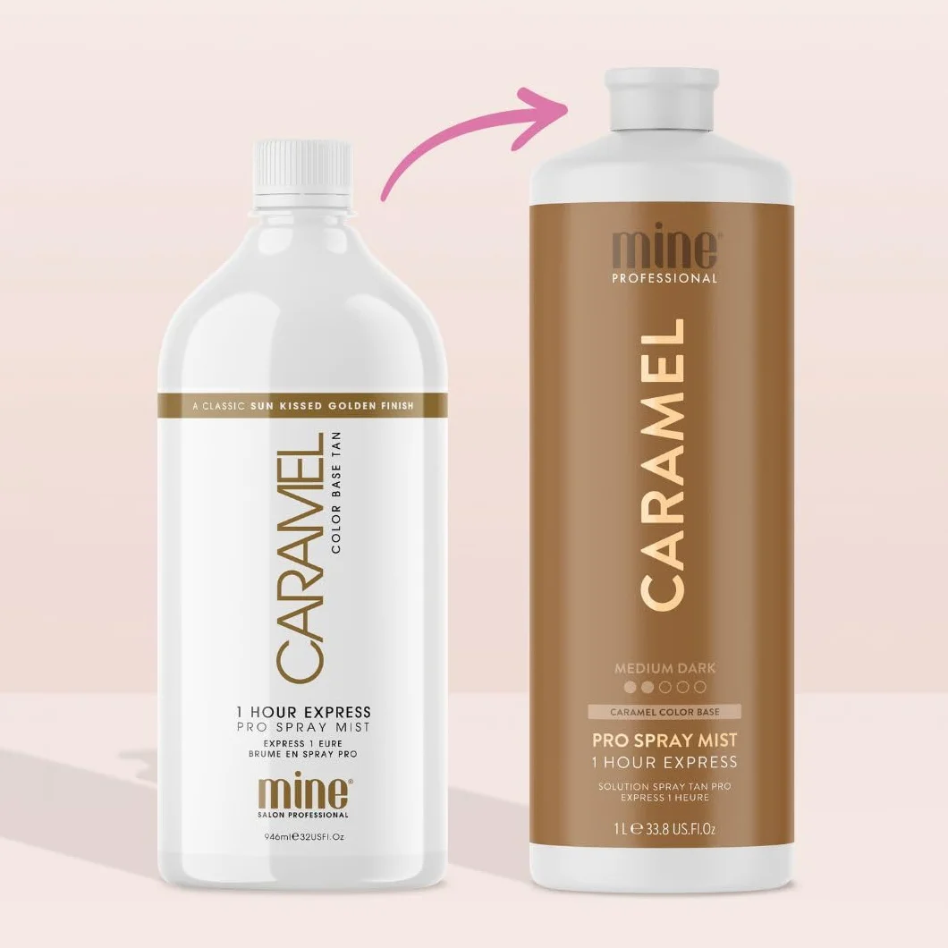MineTan Karmelowy roztwór do opalania natryskowego Premium | Salon Professional 1-godzinna formuła ekspresowej opalenizny, czyste rozwiązanie do opalania bez słońca, gładkie i gładkie wykończenie, bez zapachu pomarańczowej lub sztucznej opalenizny, wegańs