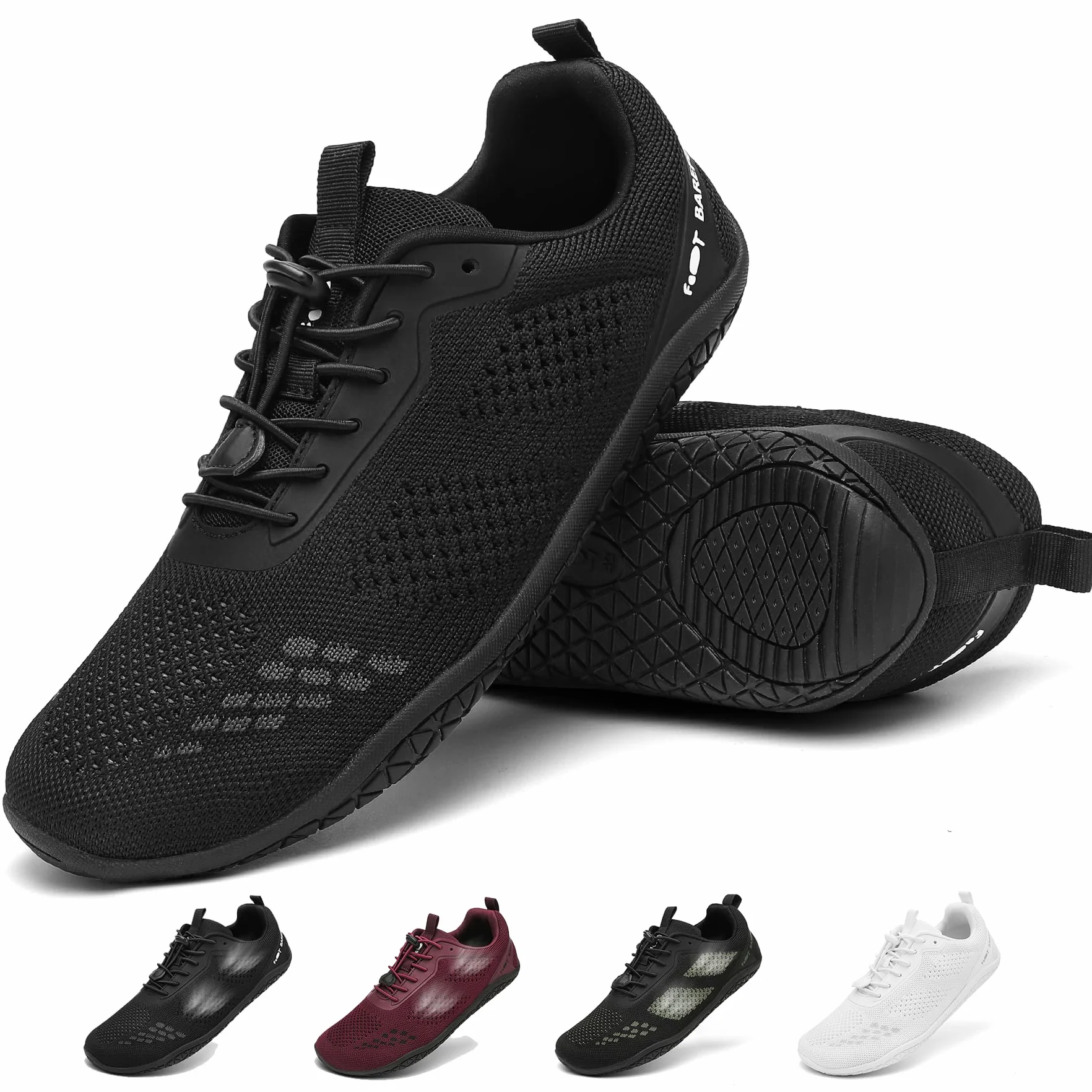 Geweo Buty Barefoot Męskie i Damskie Lekkie Wygodne Buty Sportowe Treningow z Szeroką Skrzynią na Palce Oddychające Buty do Biegania, do CrossFit i Fitness, Świeżym Powietrzu Sport Unisex Czarny 45EU