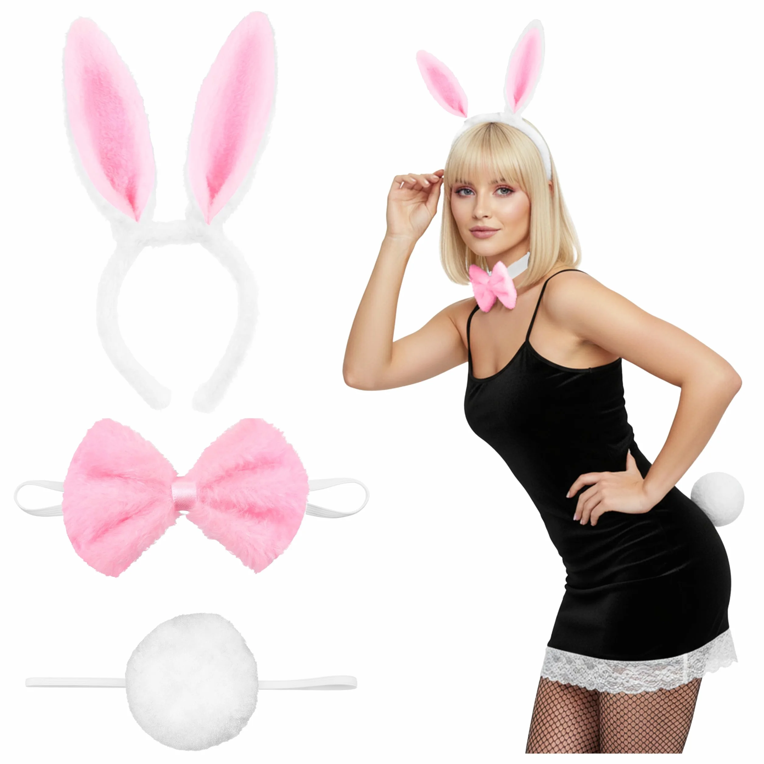 Balinco Seksowny kostium królika, damski kostium królika, cosplay, królik, uszy królika, ogon zająca, muszka na Halloween, karnawał