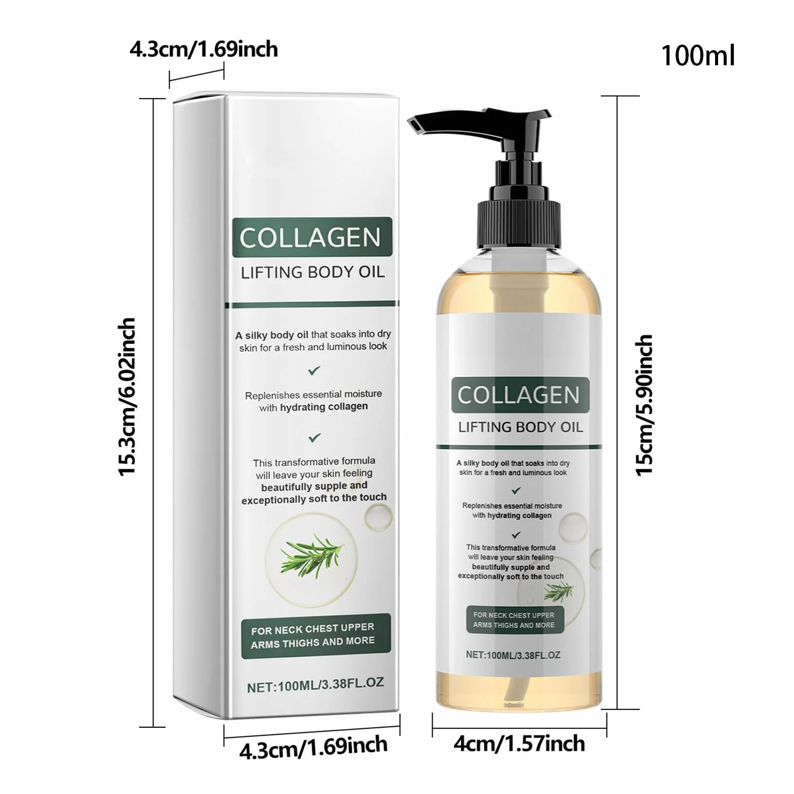 Lifting Col-lagen olejek do ciała, 100 ml, ujędrniający, z ekstraktem z liści rozmarynu, liftingujący olejek do ciała, olejek do masażu poprawiający elastyczność skóry, redukuje drobne linie