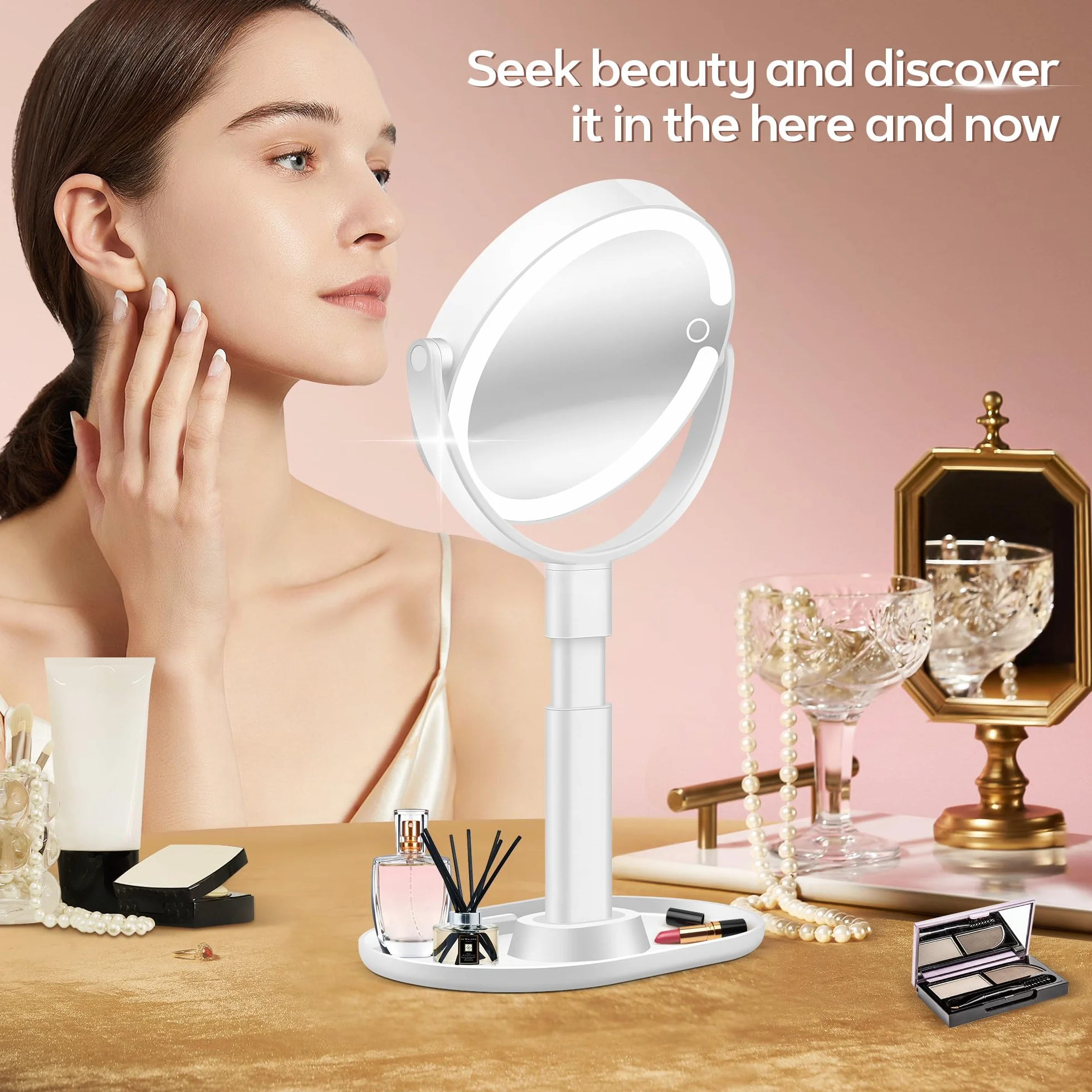 Beauty Planet Podświetlane lusterko do makijażu 20x powiększenie 3 kolory LED ściemniane regulacja wysokości