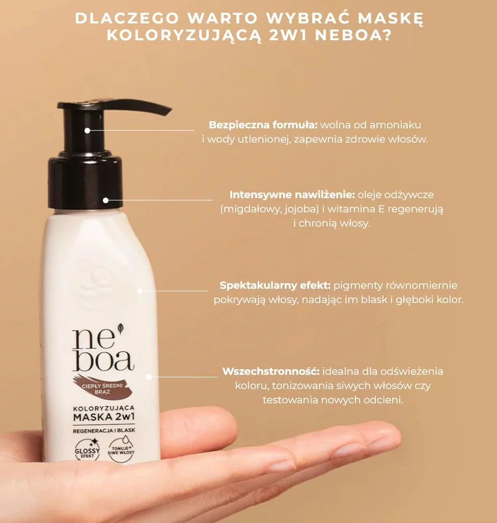 Neboa maska koloryzującą 2w1 Ciepły Średni Brąz 100 ml TONER DO WŁOSÓW