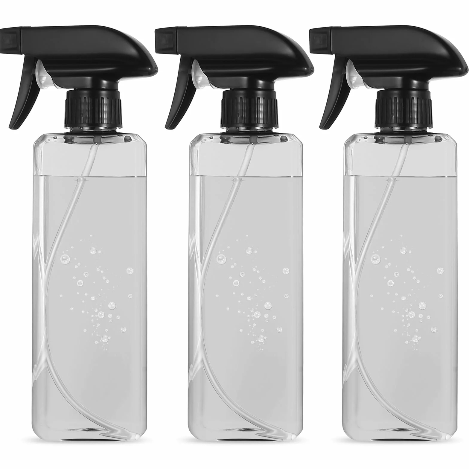 Butelki z rozpylaczem do czyszczenia, 500 ml, butelka z rozpylaczem do włosów, do roślin, do wielokrotnego napełniania, plastikowe butelki z rozpylaczem do włosów (kwadratowe, czarne, przezroczyste)