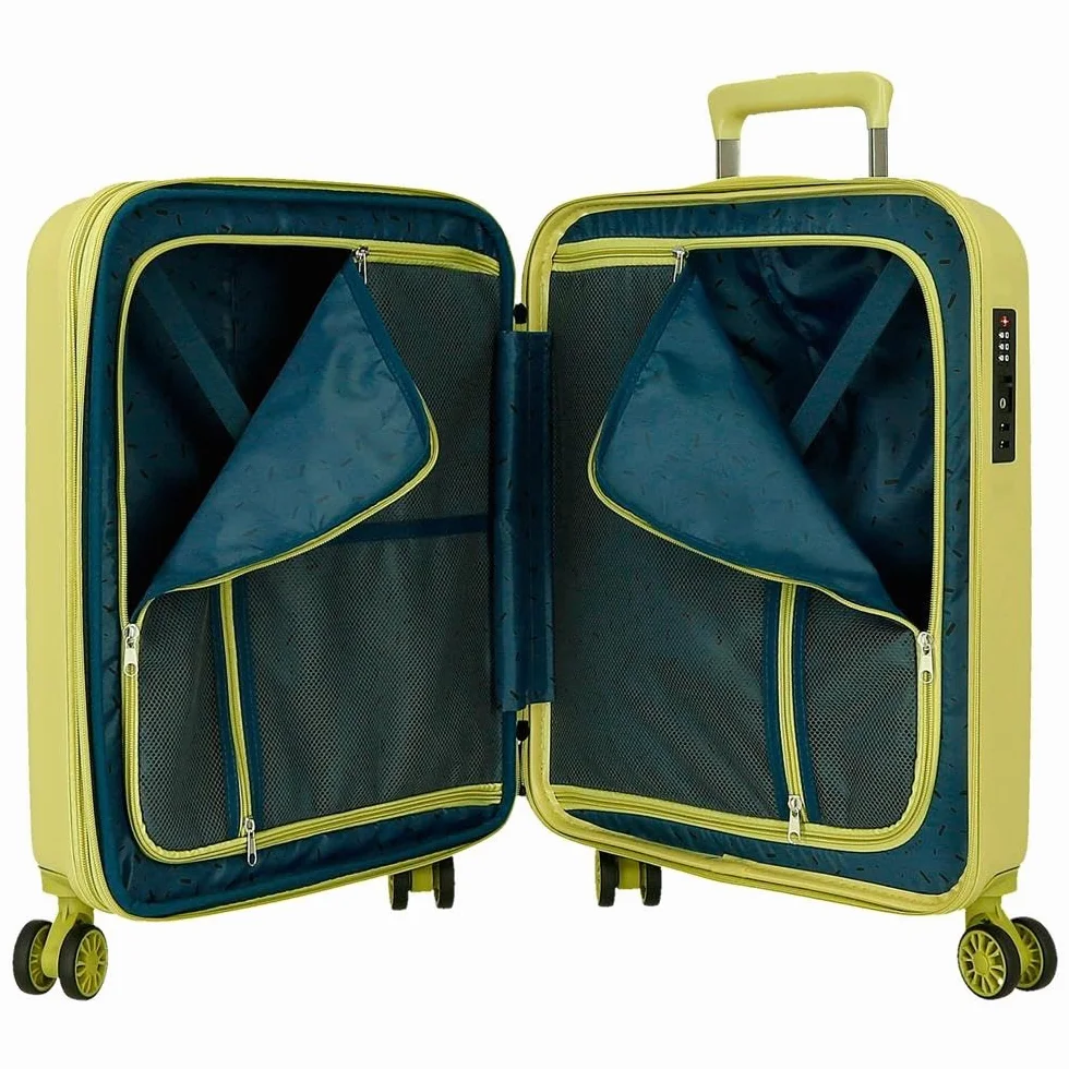 Movom Wood Walizka kabinowa, średnie, duże i zestawy, sztywne ABS zamknięcie TSA, 4 podwójne koła wysuwany bagaż podręczny Joumma Bags, Żółty, 40 x 55 x 20 cm y 45 x 65 x 28 cm, zestaw 2 walizek
