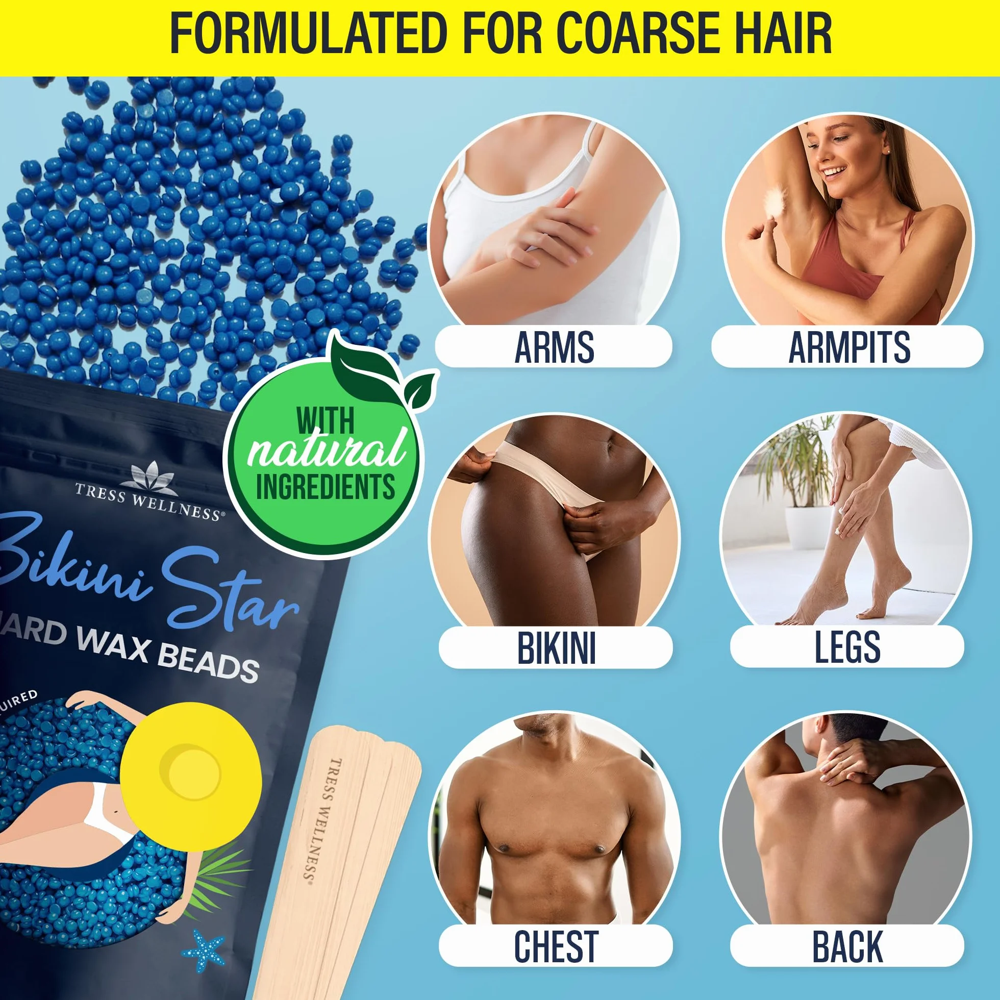 Tress Wellness Wosk bikini do grubych włosów, 550 g, twarde koraliki woskowe, dla skóry wrażliwej, do 50 wosków