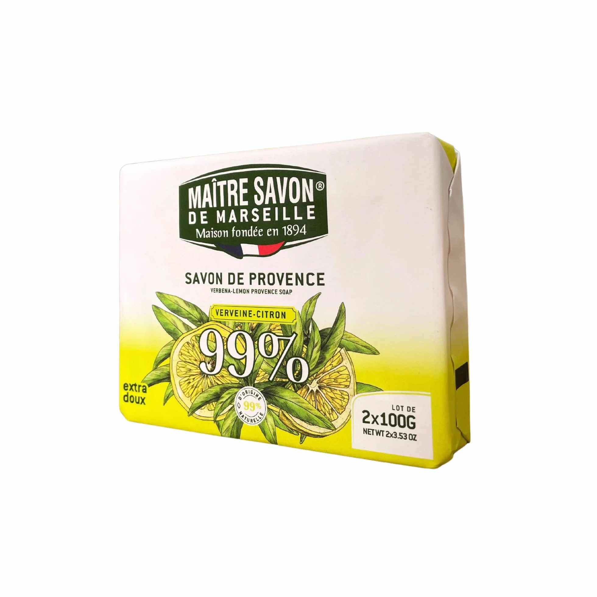 Mistrz Mydło Marsylii - Mydło Provence Verbena-Cytryna - Extra Soft - 2x100g - 99% naturalnych składników - ciało i dłonie